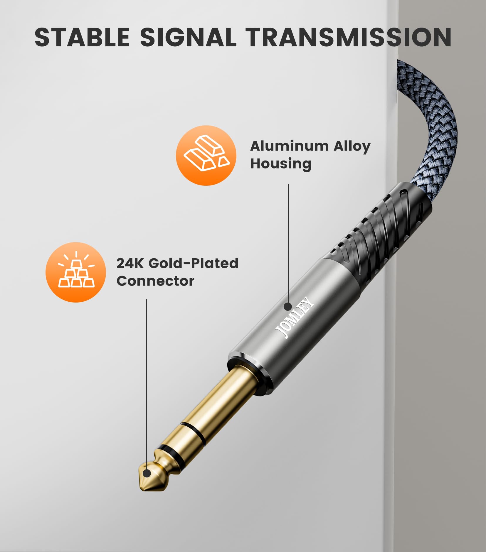 JOMLEY 1/4 Inch TRS Instrument Cable, Right Angle to Straight, 20FT 2-Pack