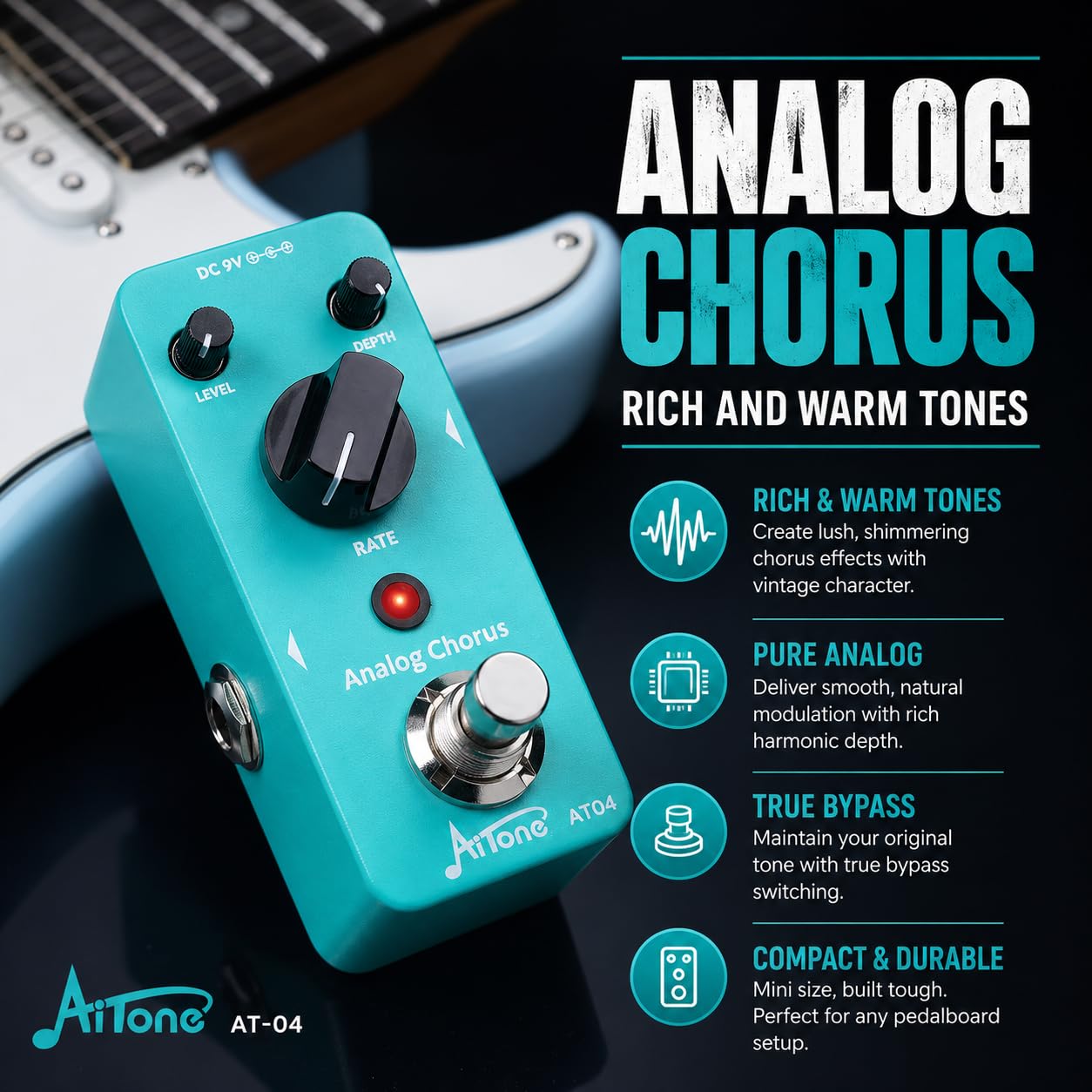 AITONE Analog Chorus Guitar Pedal for Electric Guitar Practice (AT-04)