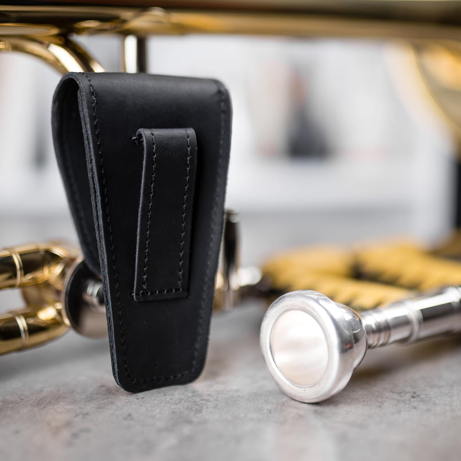MG Leather Work Trombone/Euphonium Mouthpiece Holder. Genuine Leather Single Pouch. Black