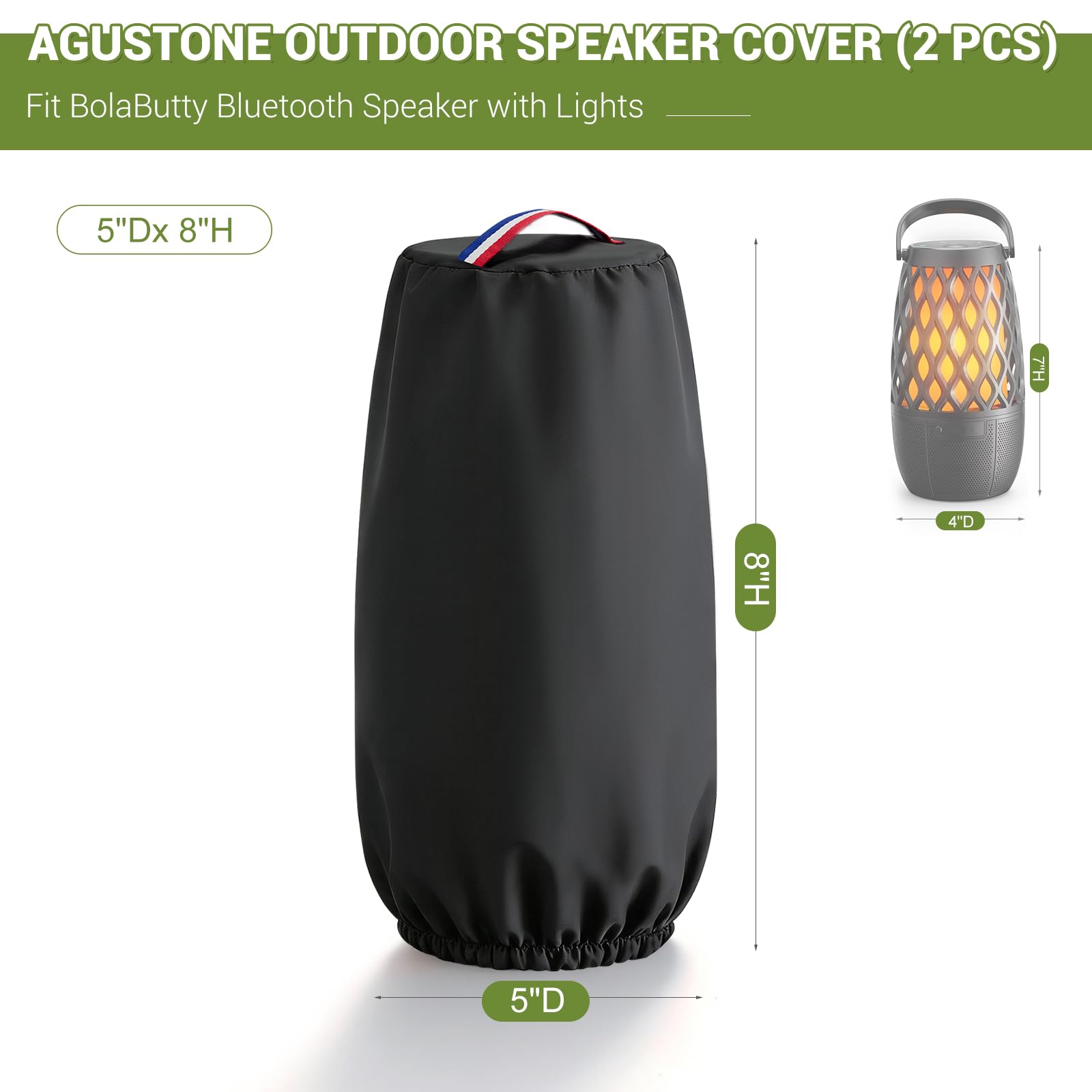 Agustone 2-Pack Waterproof Speaker Covers for BolaButty Bluetooth – 5x8in