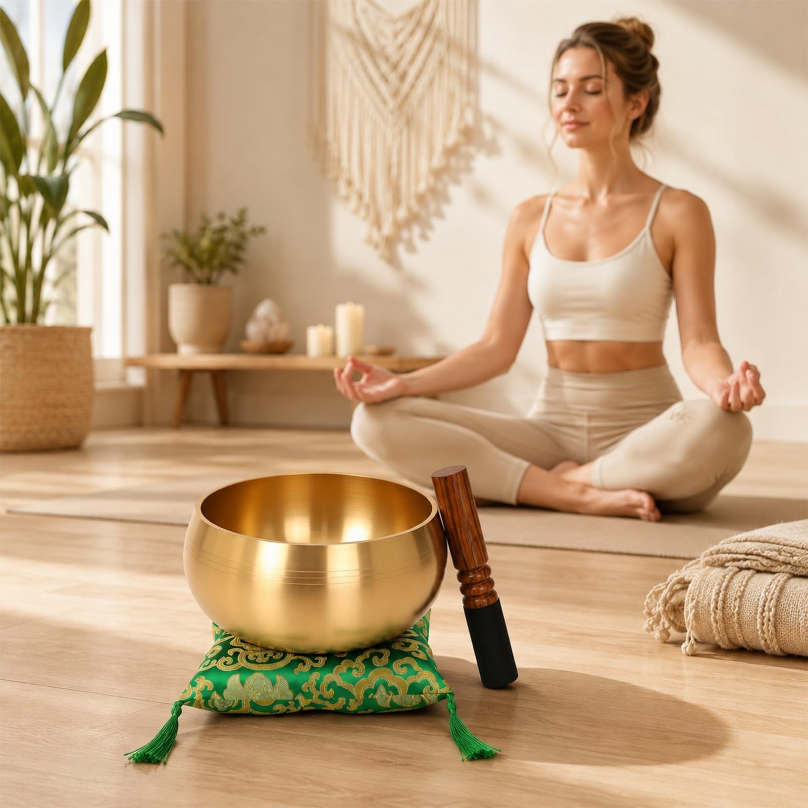 Lemofuta 8-Inch Tibetan Singing Bowl, Hand-Hammered Bronze Meditation Bowl