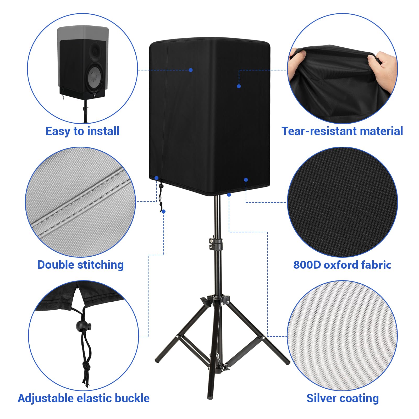 Yexcend 2PCS Speaker Cover for 15 Inch PA/DJ Powered Speaker Mounted on Stand, Outdoor Speaker Covers UV Protection Water Resistant Dustproof 800D Oxford Cloth(Black)
