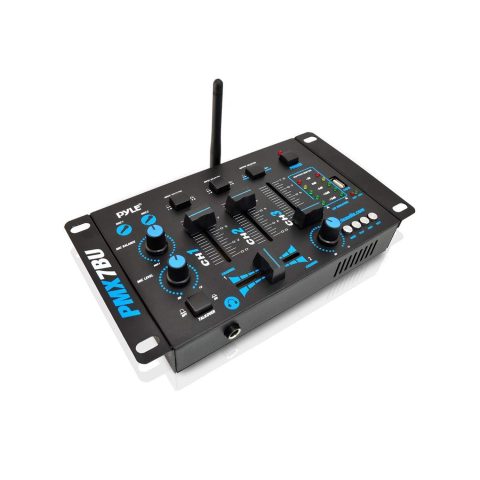 Pyle Wireless DJ Audio Mixer – 3 Channel Bluetooth Compatible DJ Controller Sound Mixer, Mic-Talkover, USB Reader, Dual RCA Phono/Line In, Microphone Input, Headphone Jack, Black – PMX7BU