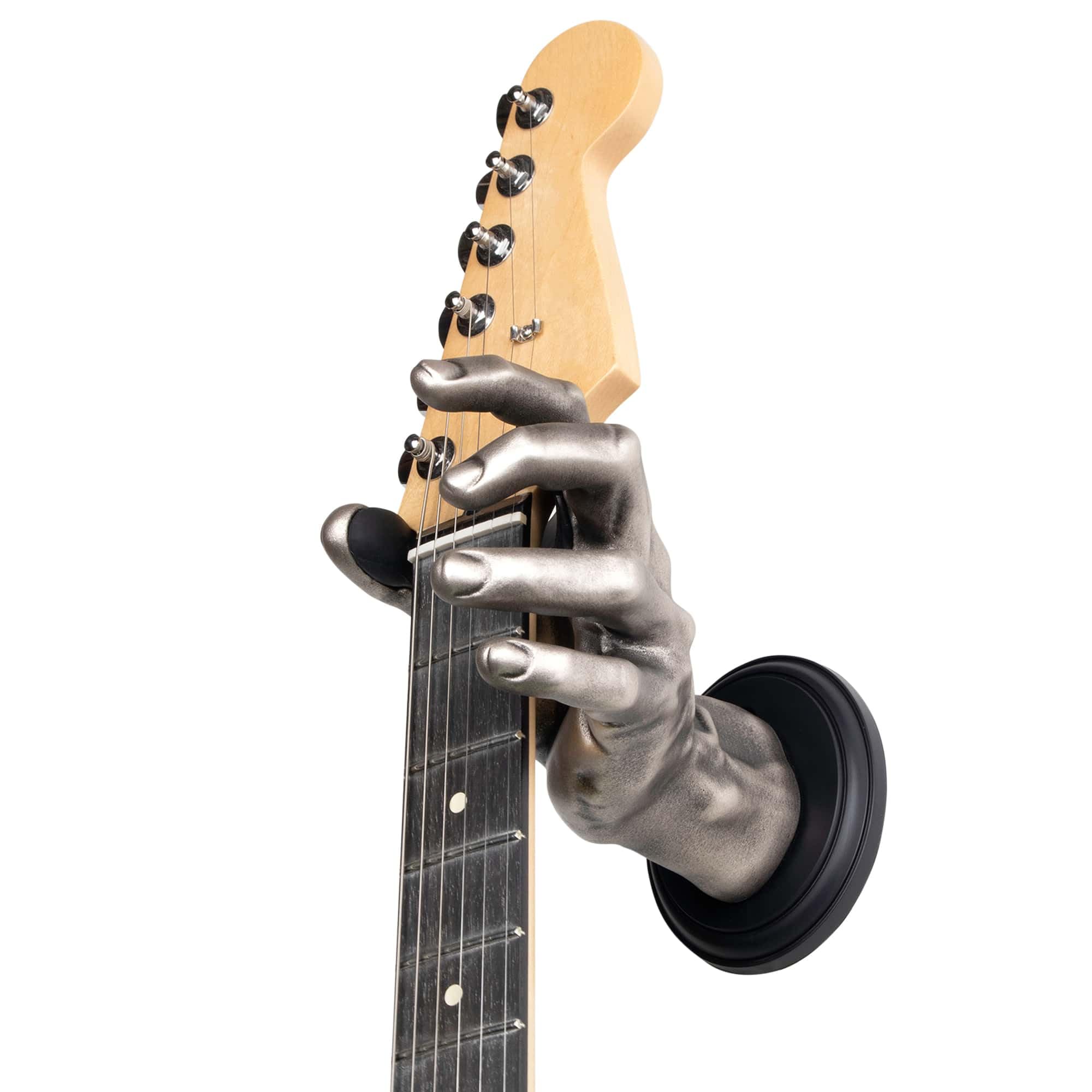 GUITARGRIP Hand Shaped Guitar Hanger for Electric, Bass, Banjo, Ukelele – Artisan Guitar Wall Mount – Durable Guitar Hooks for Wall Male Model, Silver Antique Finish, Left Grip