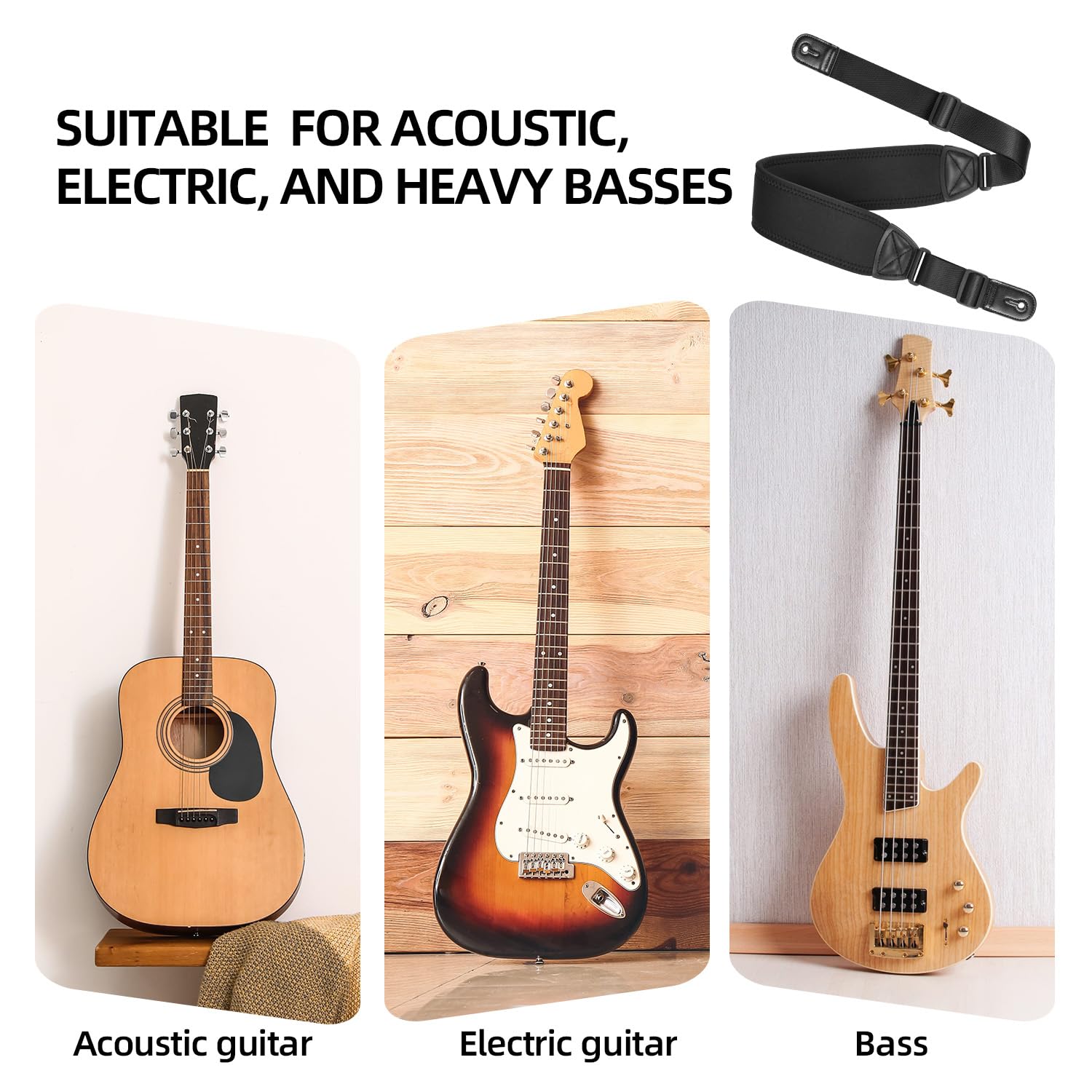 LEKATO Bass Guitar Strap 3.2″ Wide Padded Guitar Strap, Adjustable 44″- 56″