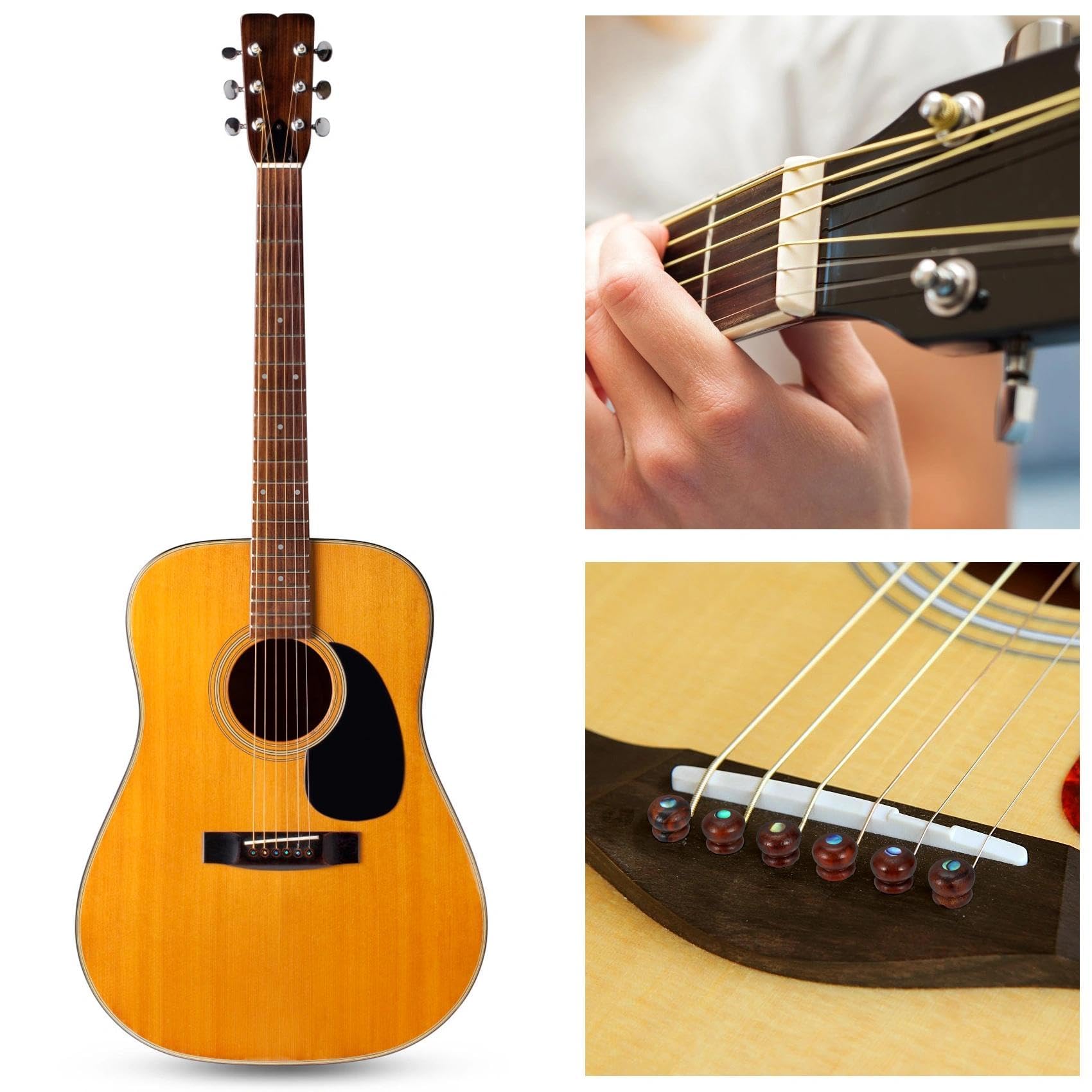 Rosewood Acoustic Guitar Bridge Pins and Bone Bridge Saddle and Nut Set