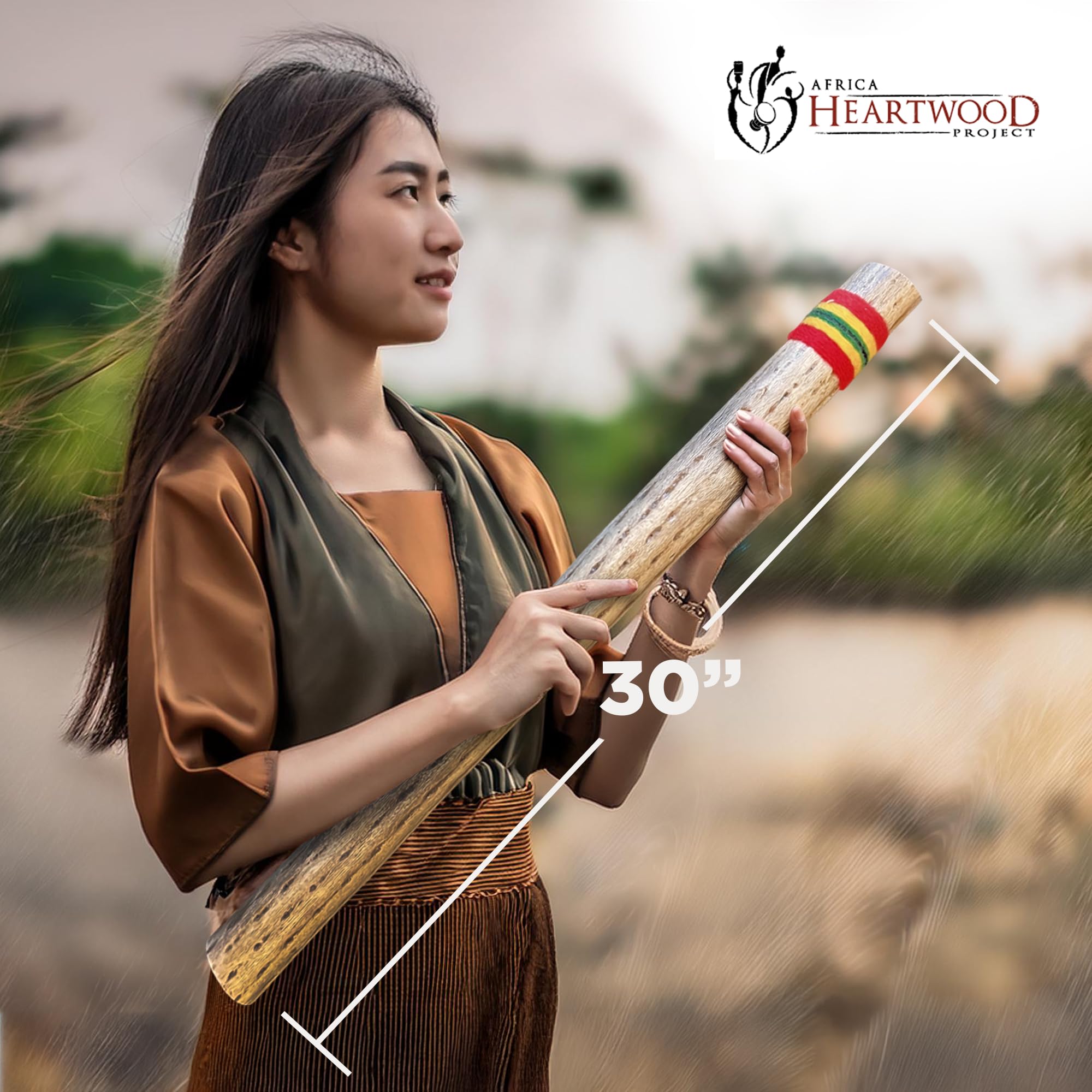 Africa Heartwood Project 30″ Cactus Rainstick from Chile – Authentic Handcrafted Rain Stick Musical Instrument with Rasta Yarn Wrap and Durable Sealant