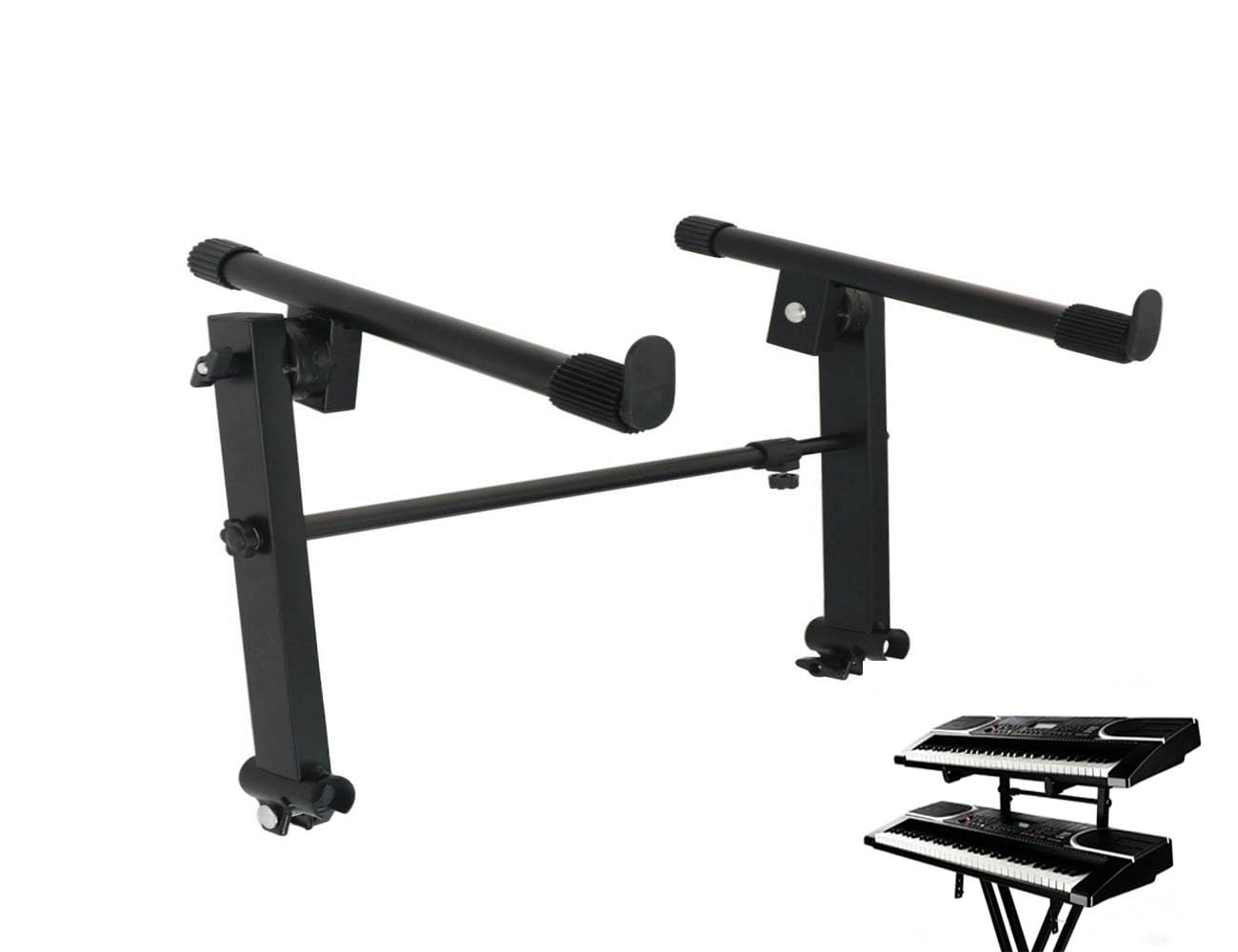 LyySangshuo 2 Tier Keyboard stand extension Electric Digital Piano Stand keyboard stand tier Adjustable piano stand for Stacking Keyboards, Electric Pianos, Synths, and Organs , Adjustable, Nonslip Arms and Feet Metal Black
