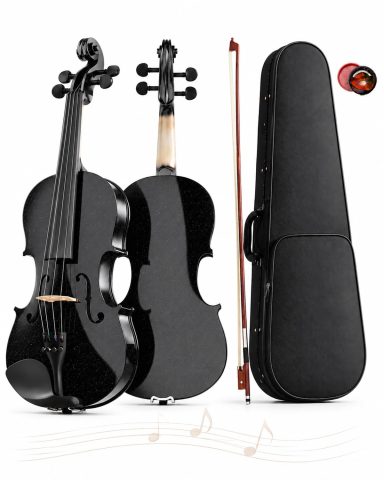 3/4 Violin for Beginner, Violin 3/4 Size for Kids Age 9-12, Student, Acoustic Fiddle with Hard Case, Bow, Rosin, Bridge (Black)