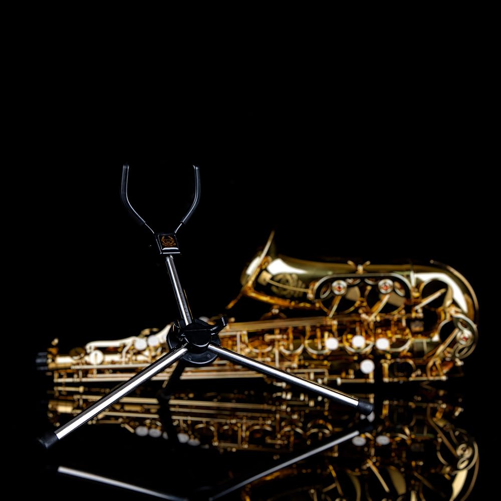 RHYTHM Foldable Alto Saxophone Stand Stainless Steel Sax Stand Holder Portable Saxophone Bracket Adjustable Stand