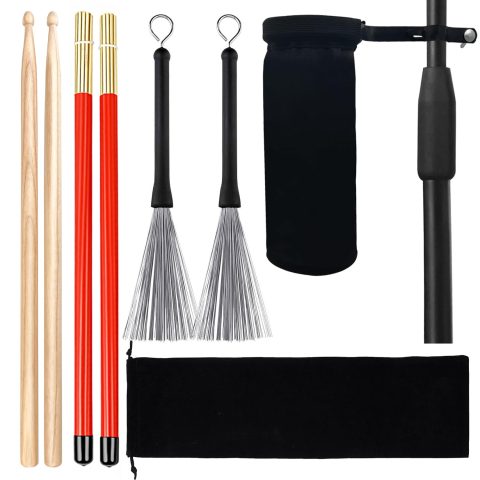 VixxNoxx Drum Sticks Kit – 5A, Retractable Drum Brushes, Rods Drum Brushes