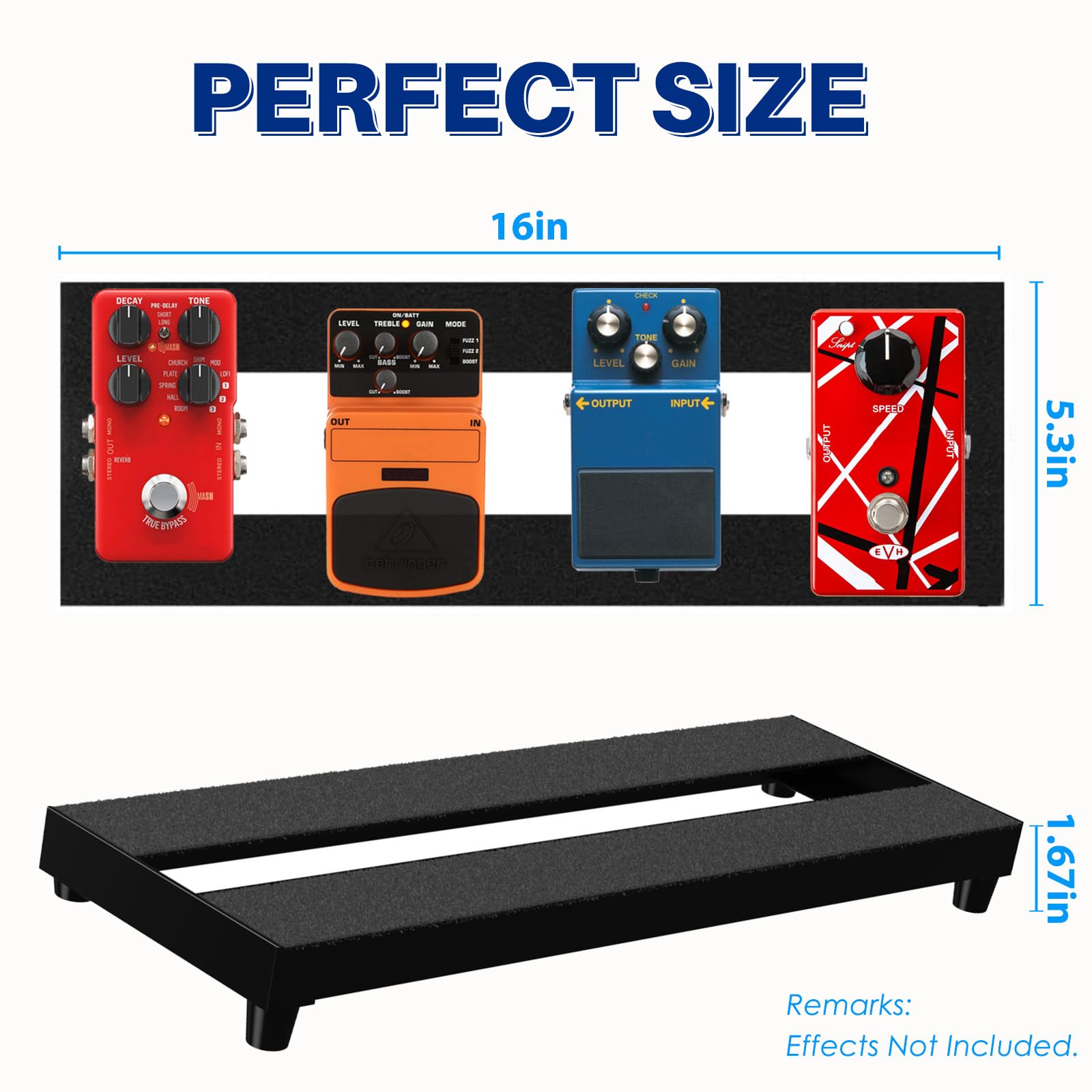 AYCRIT Mini Guitar Pedal Board, Aluminum Alloy 1.2lb Small Effect Bass Pedalboard, 16 * 7.9in, With Pedals Mountain Tape, Power DC Cable, Cable Tie, Black