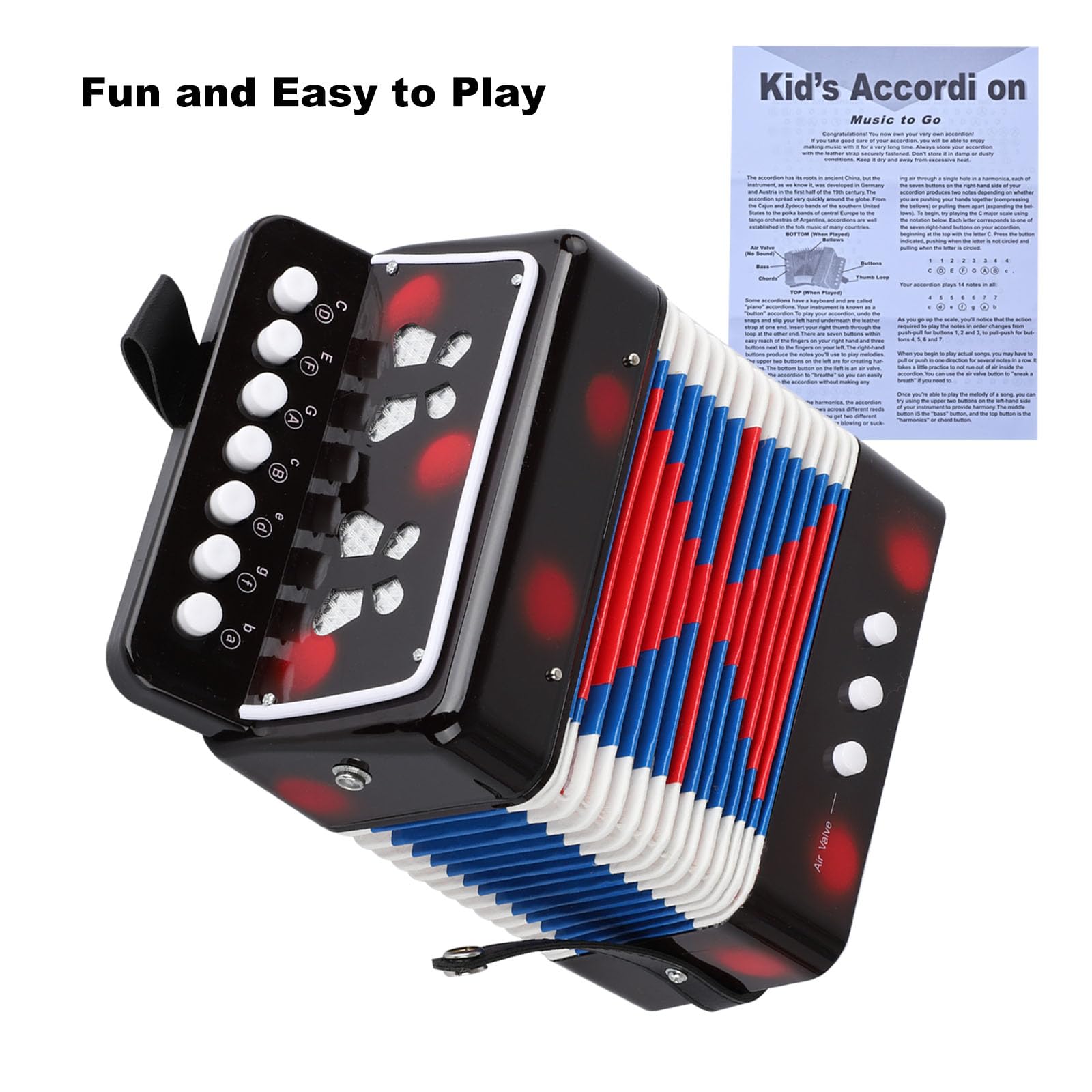BGMUSER kids Accordion 10 Buttons Keys Toy Accordion MIni Accordian Musical Instrument for Children Beginners (Black)