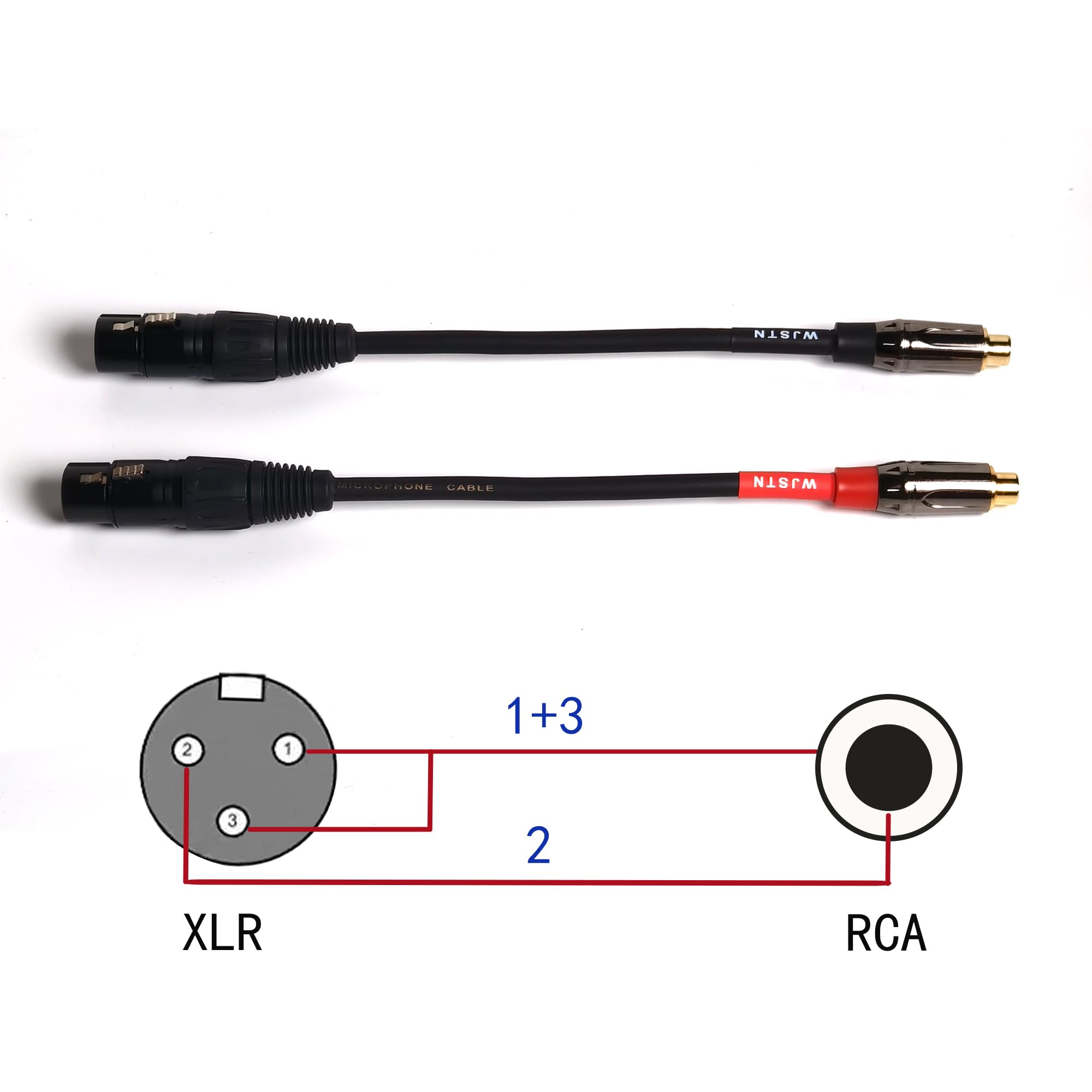 WJSTN XLR to RCA Cable Female to Female Adapter 3 Pin XLR to RCA Plug HiFi Audio Cable 2Pack/6 inches