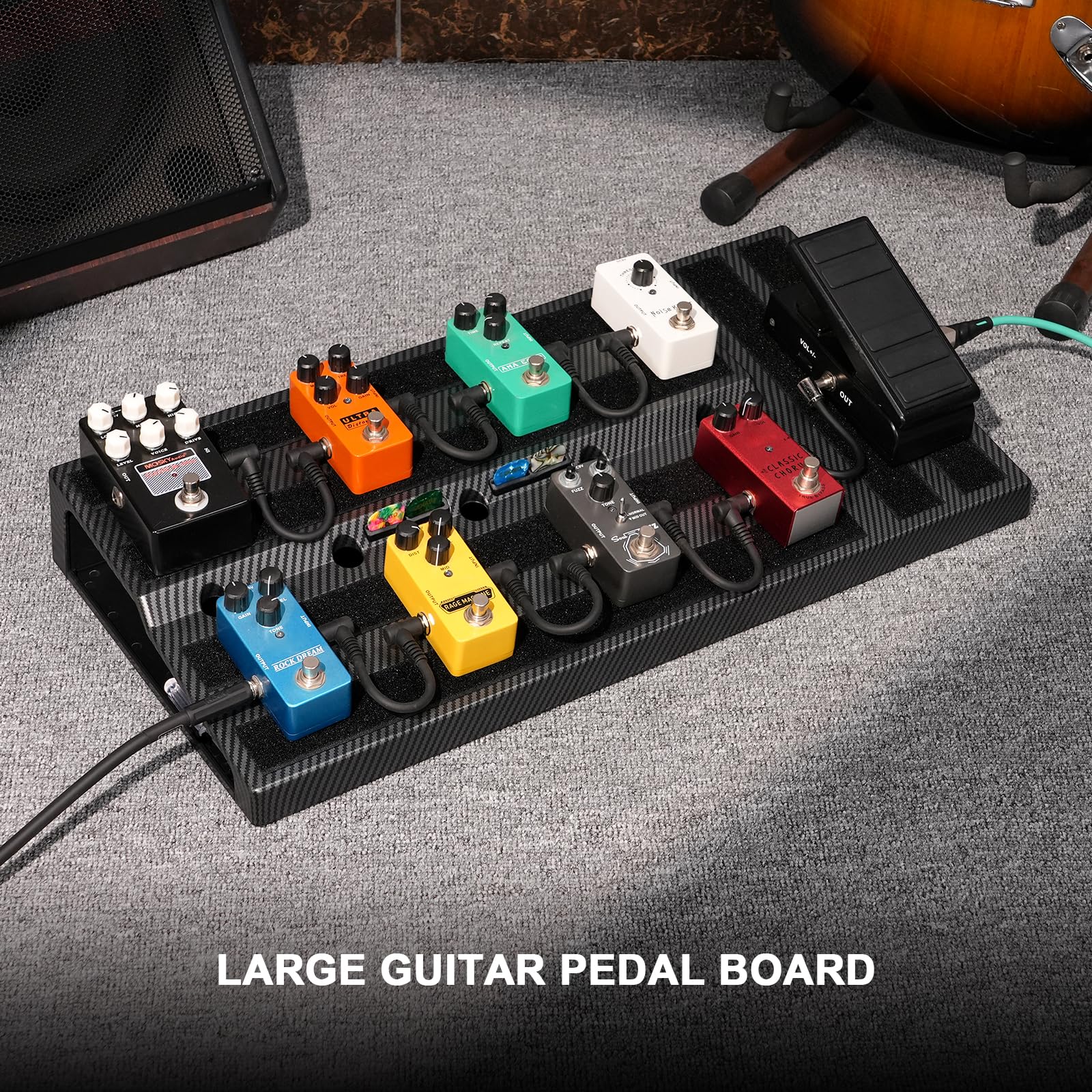 LEKATO Guitar Pedal Board, Pedal Board 22″x11″x2.8″, Guitar Effects Pedalboard, Built-in Compartment for Power Supply, Pedalboard with Carry Bag and Mounting Tape