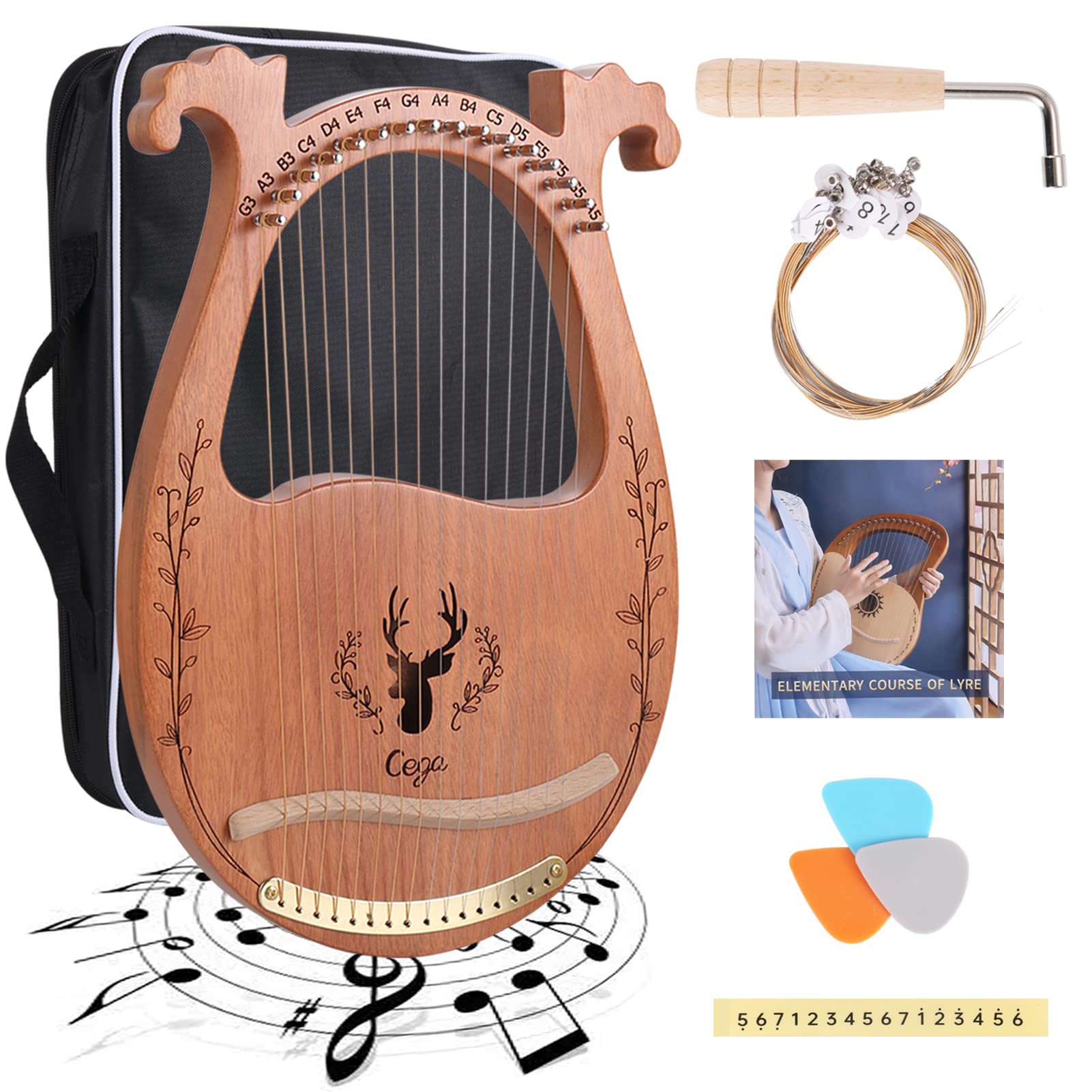 Lyre Harp, 16 Strings Mahogany Acoustic Lap Harp for Adults Beginners