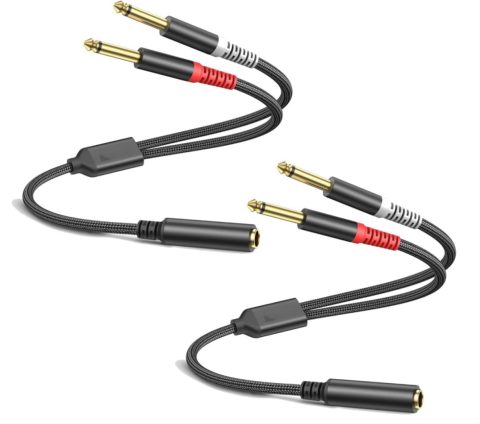 Menewstart 2 Pack 1/4 TRS Breakout Cable 1 FT, Splitter Y Adapter, 6.35mm TRS Female to Dual 6.35mm TS Mono Male Jack Cable for Guitar or Mixer with Jack Output