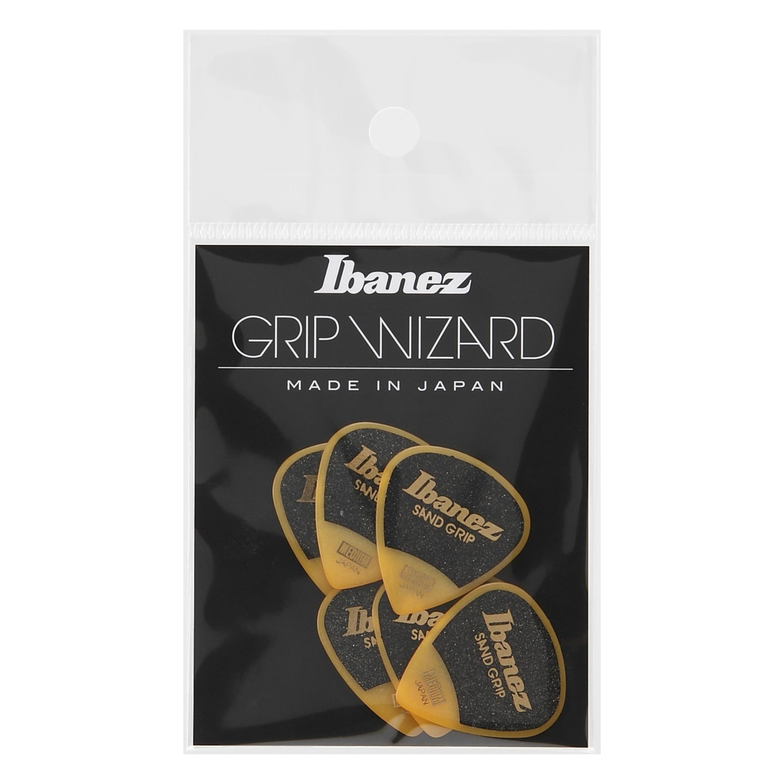 Ibanez PPA16MSGYE Grip Wizard Series, Sand Grip Picks 6 Pack 0.8mm, Yellow
