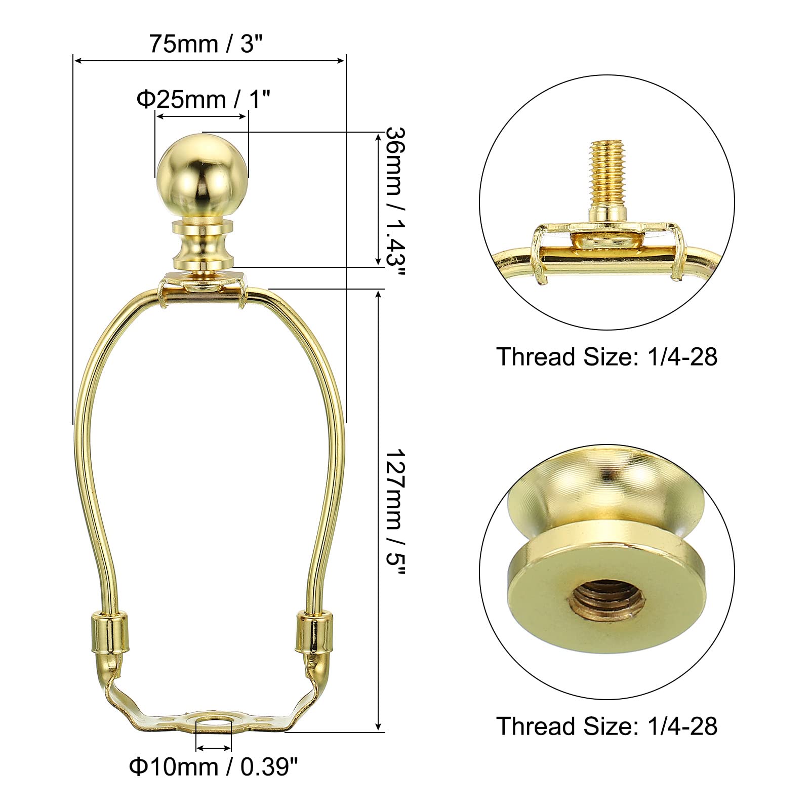 PATIKIL 5 Inch Lamp Harp Kit with Finial, 1 Set Gold Bracket Holder