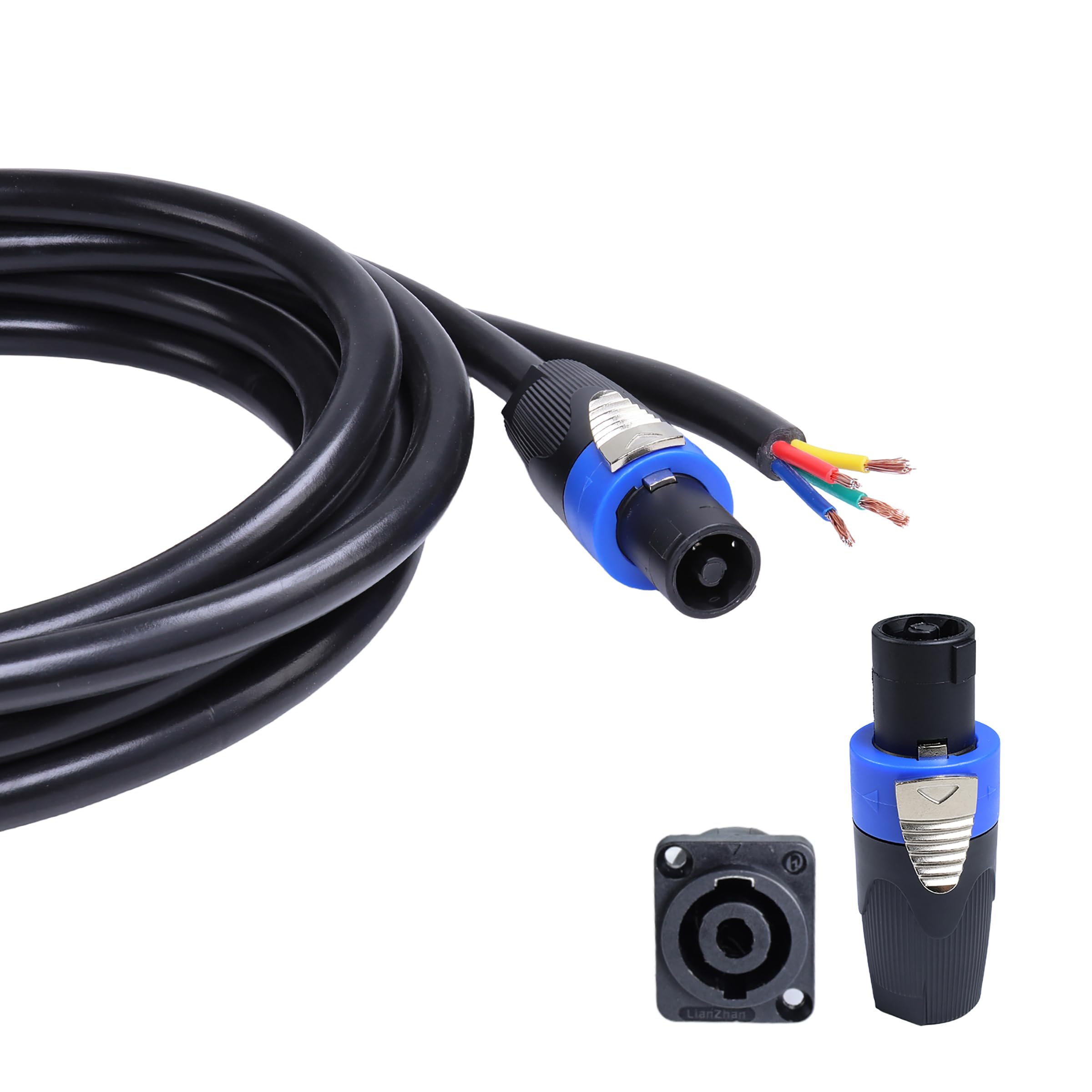 Rokkadaa 1-Pack 6 Feet 4 Conductor Speakon to Bare Cable, 12 Gauge, 4 Cords