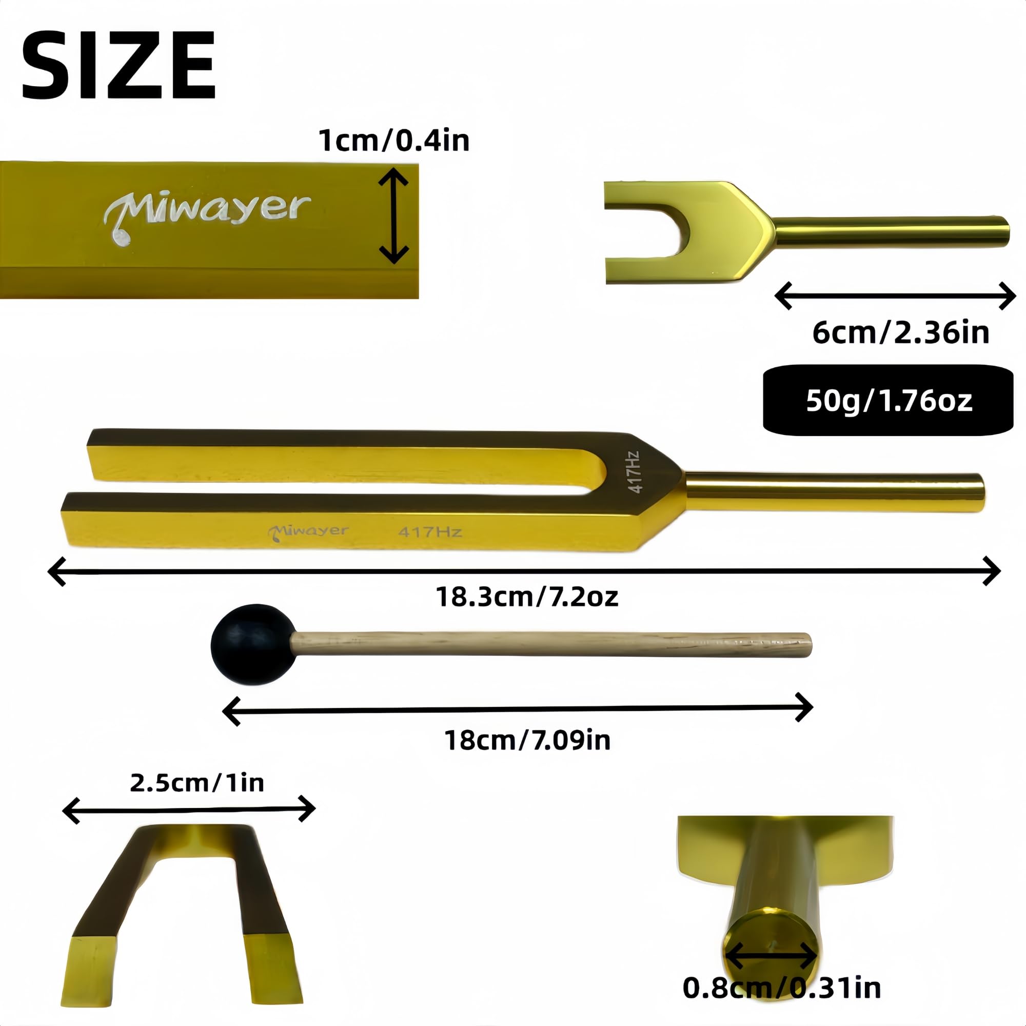 Miwayer Professional RE 417Hz Tuning Forks Golden for Healing, Medical, and Music – Multi-Frequency Tuning Fork Kit for Sound Therapy, Meditation, Chakra Balancing (Gold 417Hz Tuning Fork)