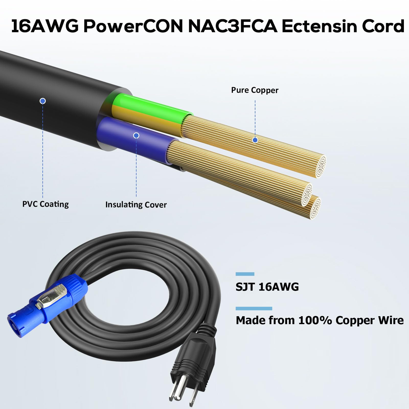 YQMRCZRF 3-Prong NEMA 5-15P to PowerCon AC Power Cable 20A-3FT