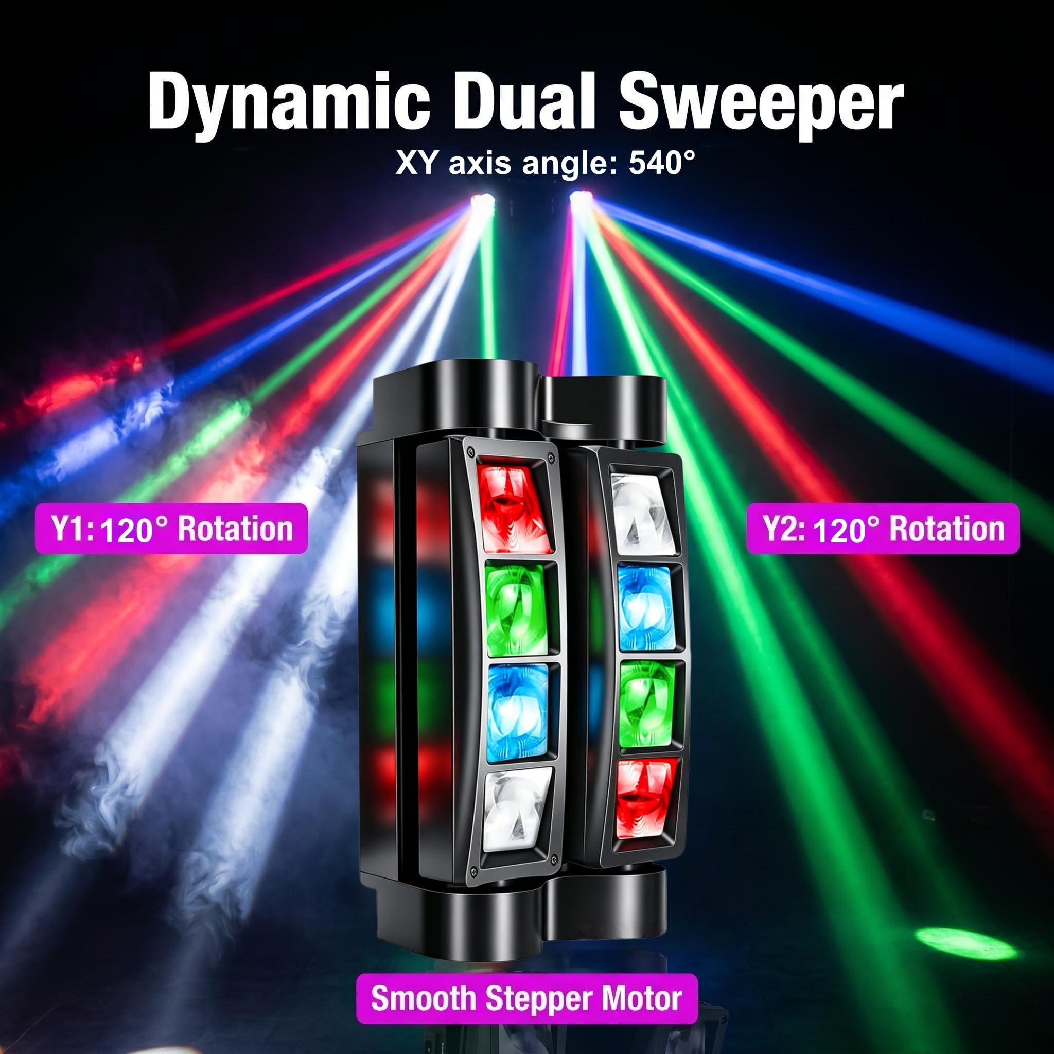 JCYW FLODY 8x10W Spider Moving Head DJ Light, RGBW LED Stage Light 2 Packs