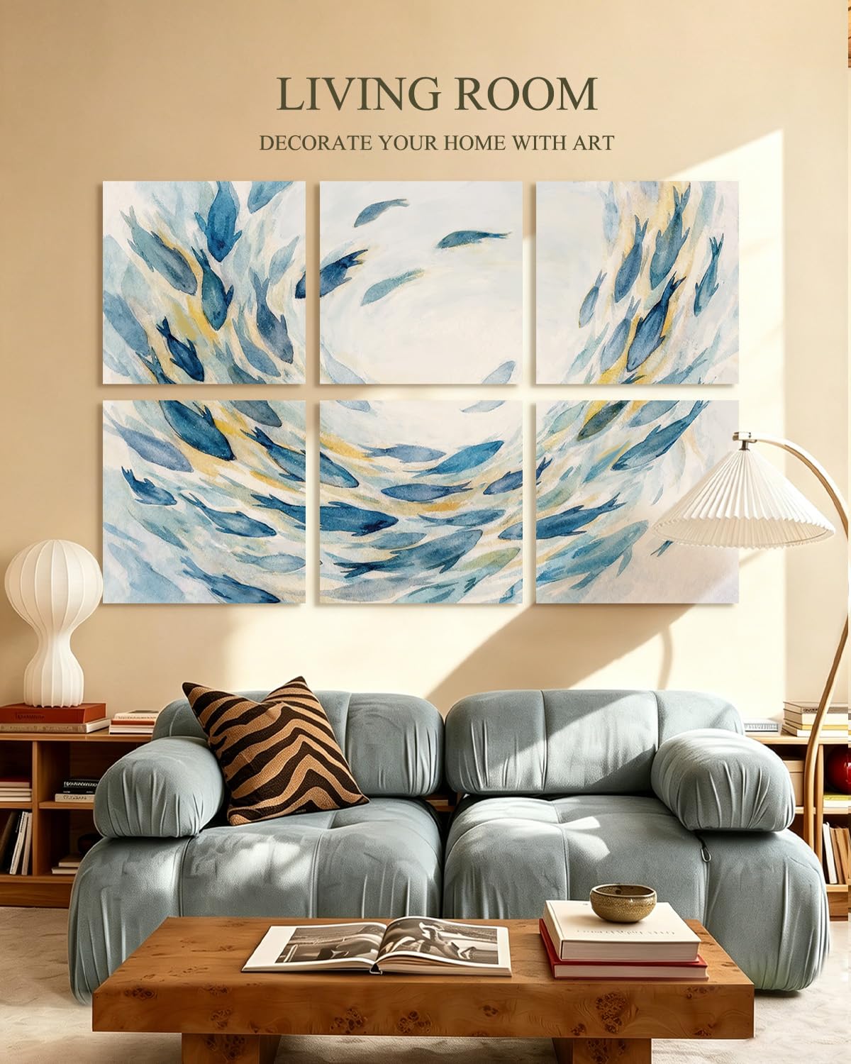 InSimSea Acoustic Wall Art, 72x48in, Ocean Watercolor Fish