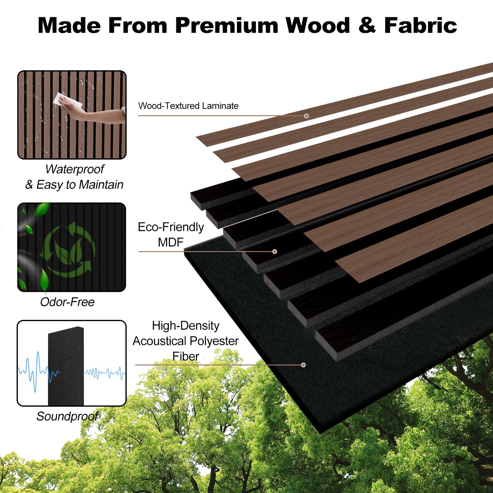 Fivaz 4 Pcs 94″ × 11″ Wood Panels for Wall, Soundproof Wood Slat Wall Paneling, Stylish Decor Acoustic Wall Panels for Wall and Ceiling, Odor-Free & Easy to Install, Dark Walnut