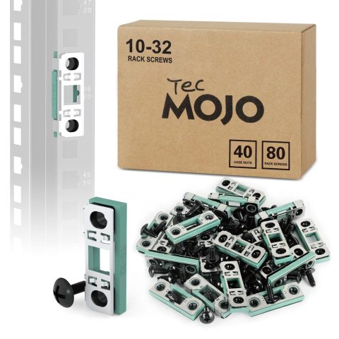 Tecmojo Smart Push-in 10-32 Cage Nuts and Rack Screws, 40 Cage Nuts with 80 Screws for 1.5–2 mm Square-Hole Rails, 19-Inch Server, Network and AV Racks