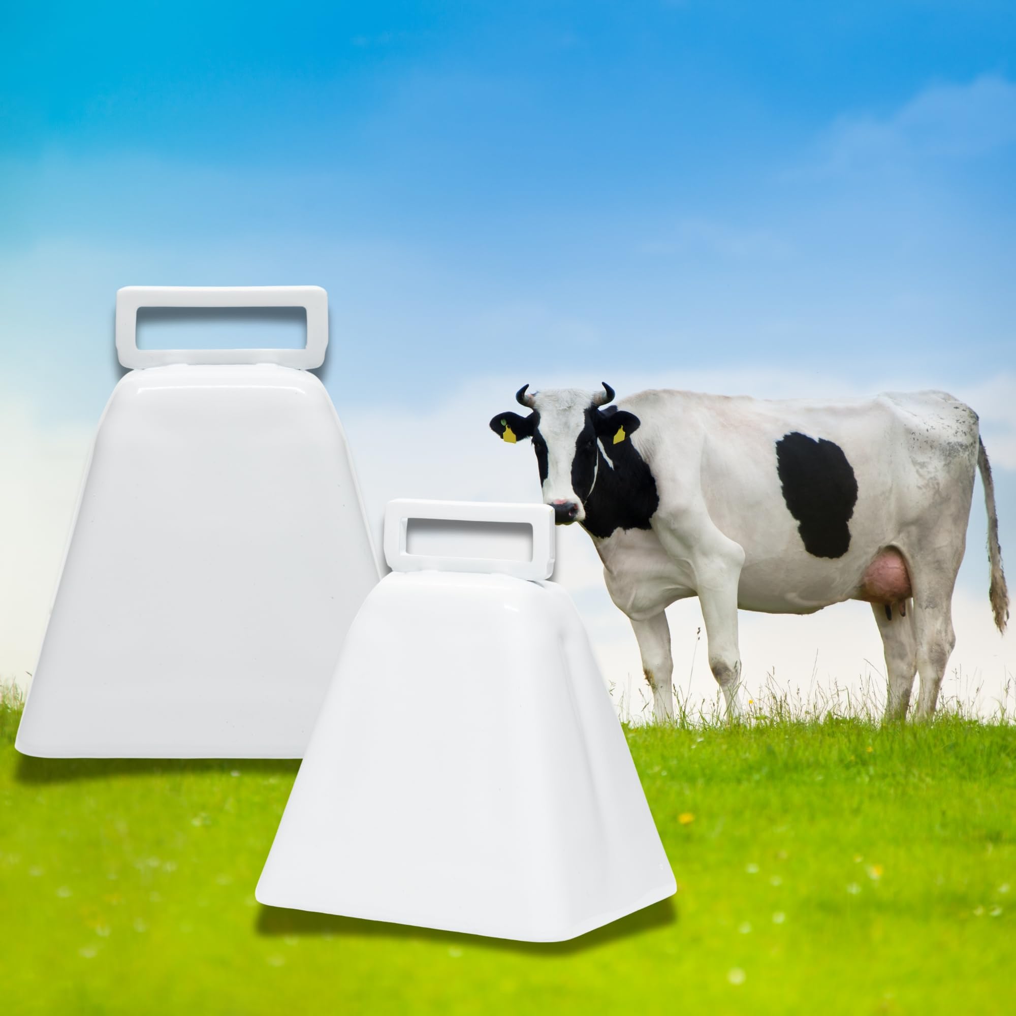 Bevin Bells Long Distance Cow Bells 10LD (White) | Christmas Bells | Made from Steel | Loud Noise Makers | w/White Strap Around The Handle | Easier to Hold | Made in CT, USA