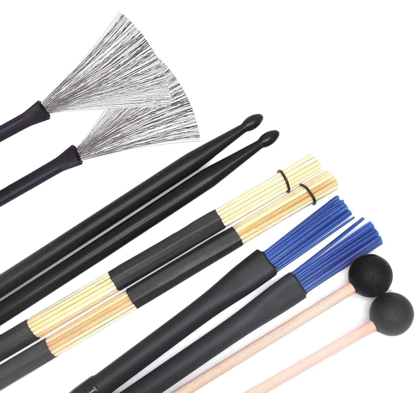 TUOREN Drumstick Bag with Floor Tom Hooks Includ 5 Pairs Drum Sticks Mallets Brushes Set Percussion Instrument Accessories for Beginners Drummer Practice Black