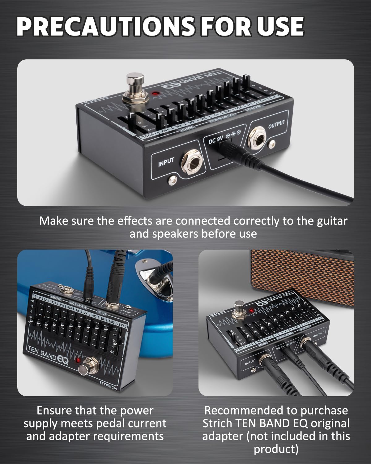 STRICH 10-Band EQ Pedal for Guitar & Bass, ±12dB per Band