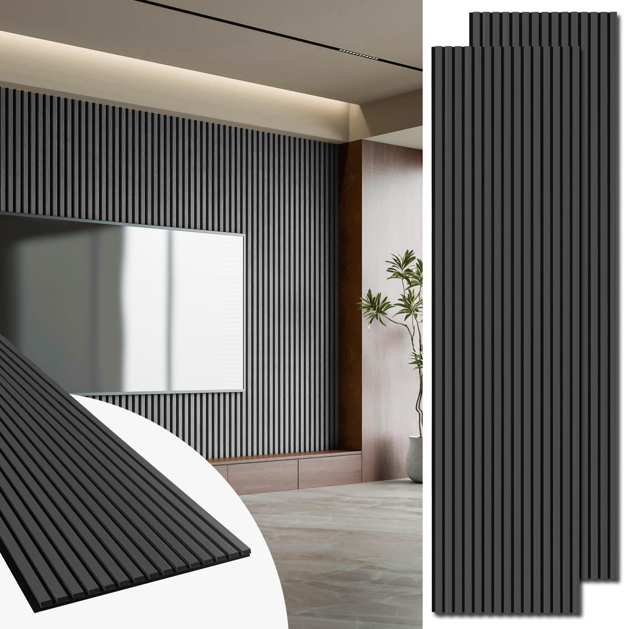 Art3d Acoustic Wood Slat Panels 94.5″x24″, 2-Pack, 31sq.ft, Matte Black