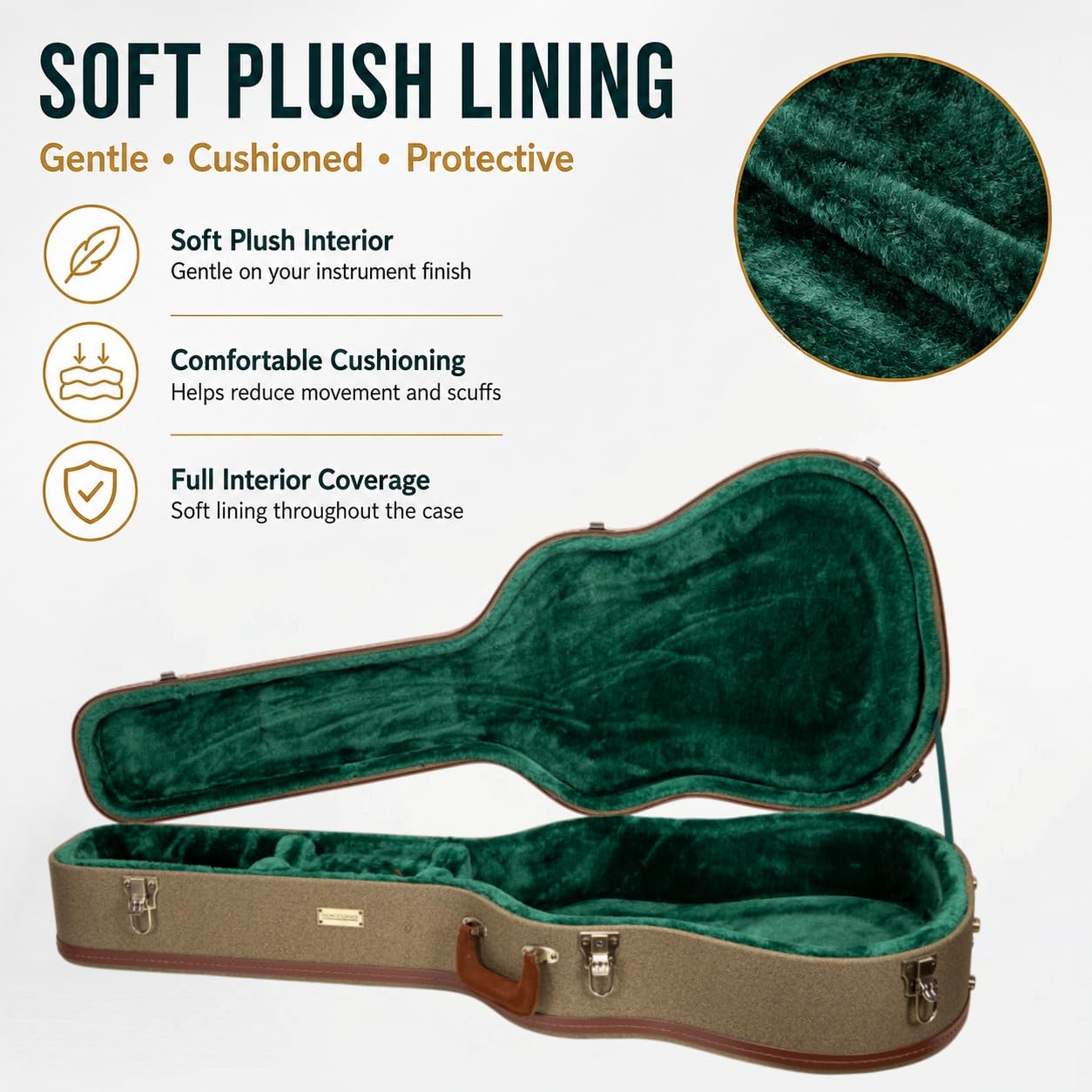 Crossrock Master Series Acoustic Guitar Case for Martin D-28 / Grand Auditorium | Olive Green Eco Tweed Fabric, Re-Engineered Shell, Leather Handle & Forest Green Velvet Interior(CRW720D28OG)