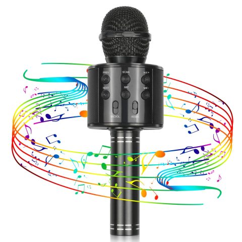 Viposoon Best Gifts for Kids, Wireless Karaoke Microphone Bluetooth for Birthday Gifts for 4-12 Year Old Girls Boys for Girls Age 4-12 Christmas Xmas Stocking – Black