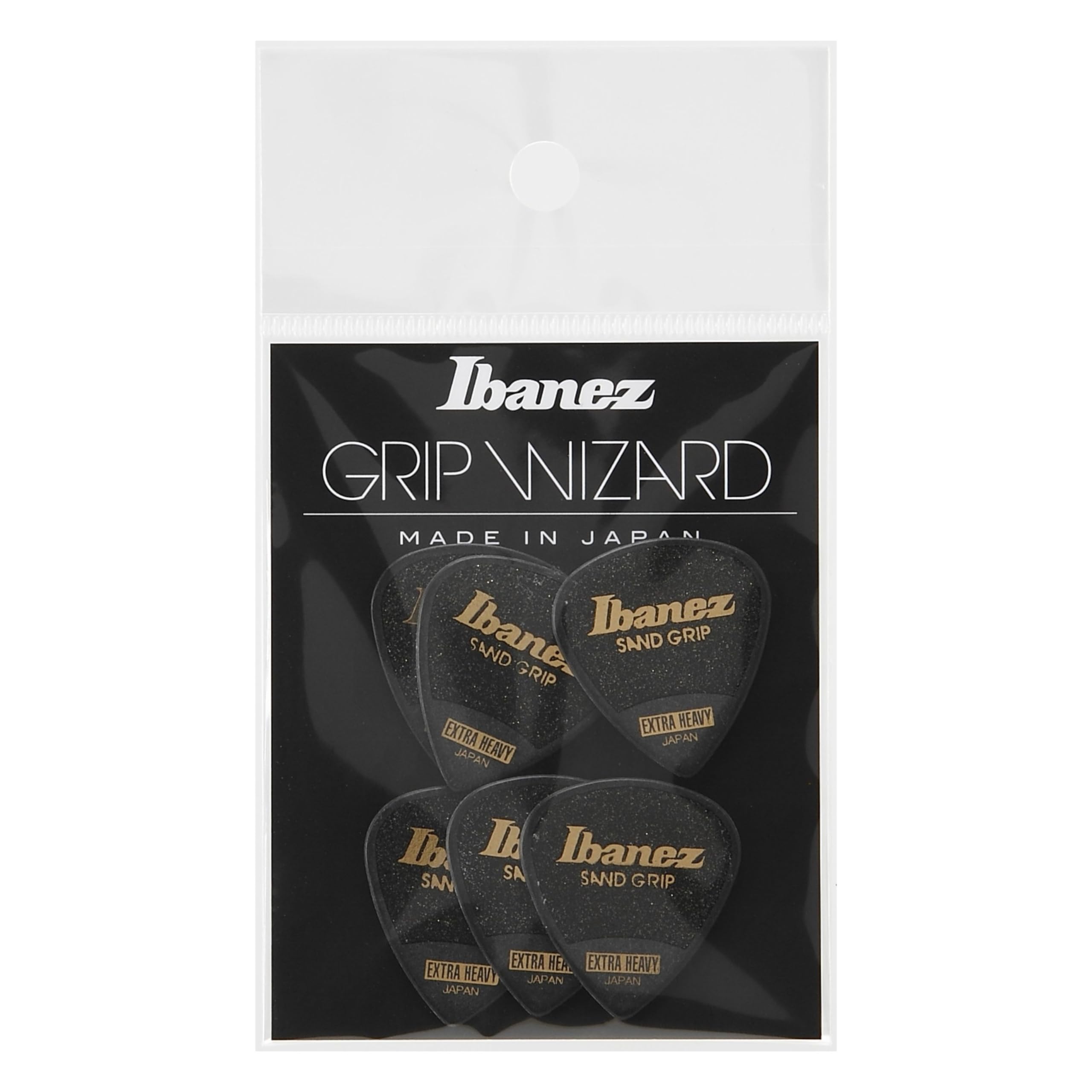Ibanez PPA16XSGBK Grip Wizard Series, Sand Grip Picks 6 Pack 1.2mm, Black