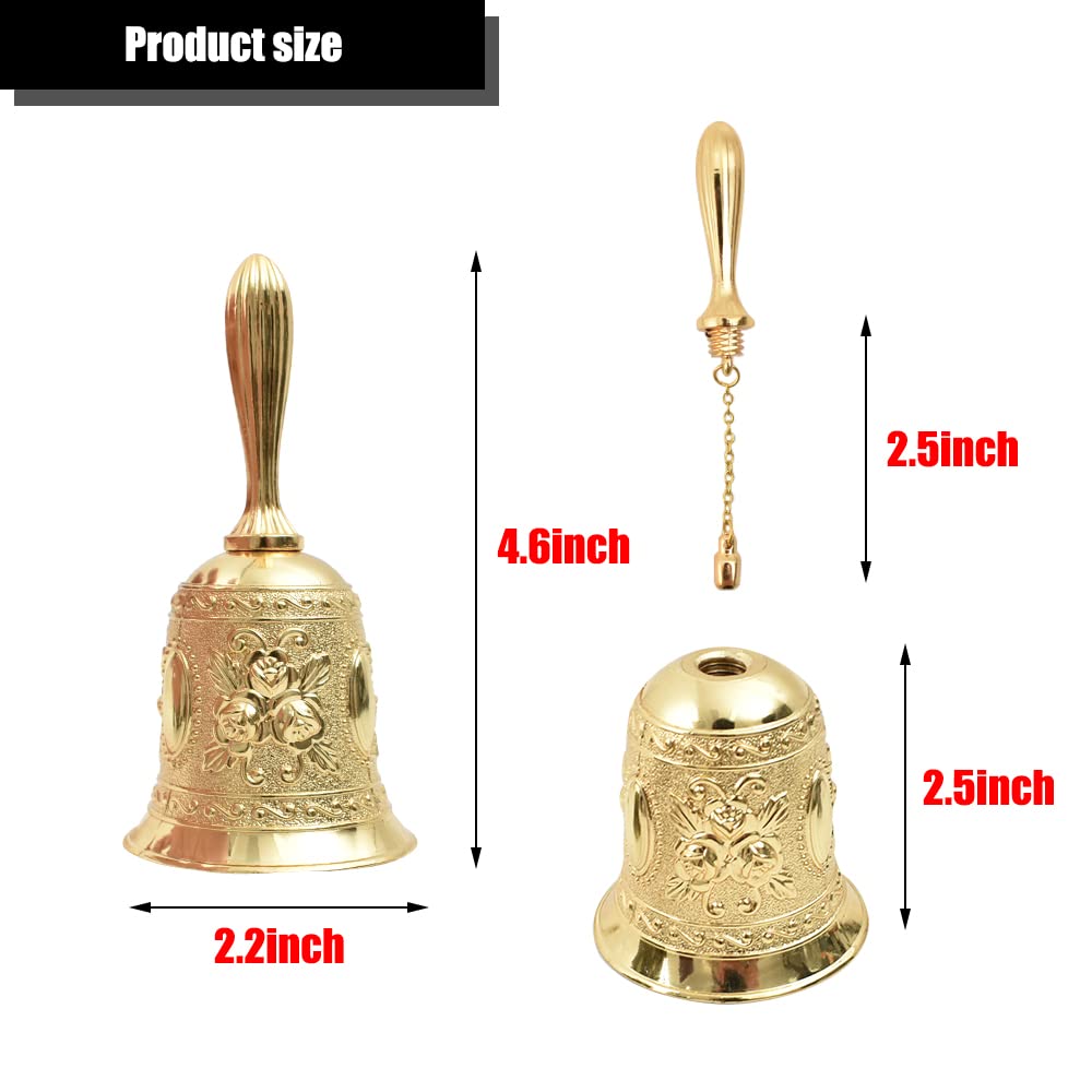 HOKPA Hand Bell, Gold Zinc Alloy, Wedding, Hanging Ornament for School, Restaurant, Bar, Church, Home Decoration