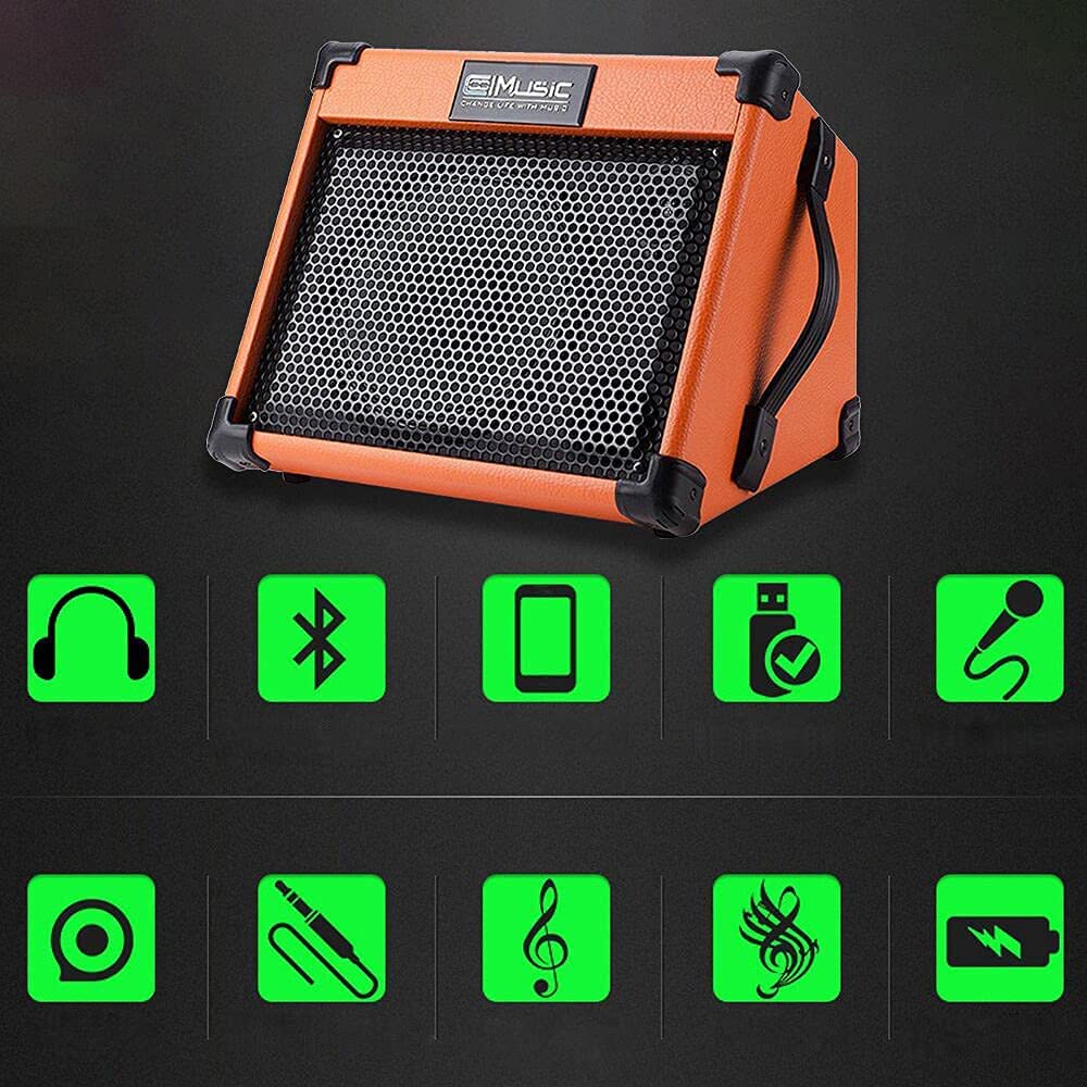 Acoustic Guitar Amplifier, 20 Watt Bluetooth Amp for Guitar Acoustic with Reverb Chorus Effect, 3 Band EQ(Including Microphone and Audio Cable)