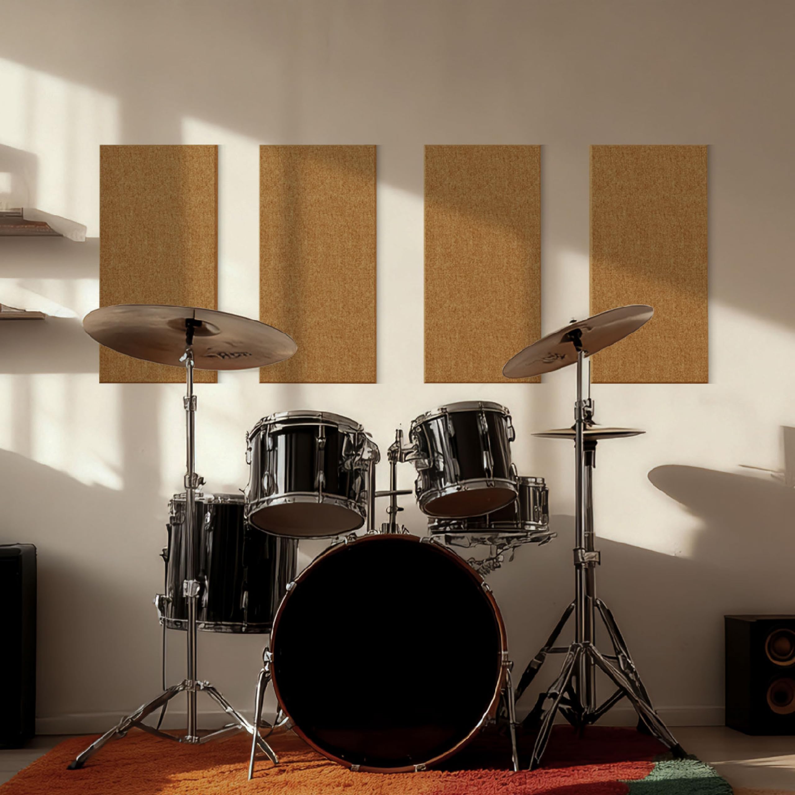 Reverbeon 4PCS Acoustic Panels, 24″x12″ Fabric Acoustic Panels for Walls, Self-Adhesive Sound Absorbing Panels for Home, Office, Studios (Camel Hazel)