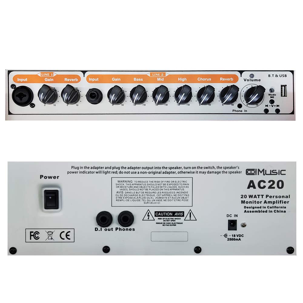 Acoustic Guitar Amplifier, 20 Watt Bluetooth Amp for Guitar Acoustic with Reverb Chorus Effect, 3 Band EQ(Including Microphone and Audio Cable)