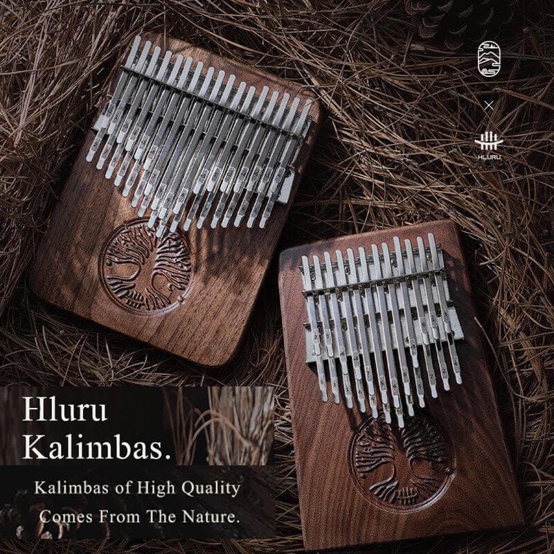 HLURU 34-Key Chromatic Kalimba Thumb Piano with Pickup, Walnut, Life Tree