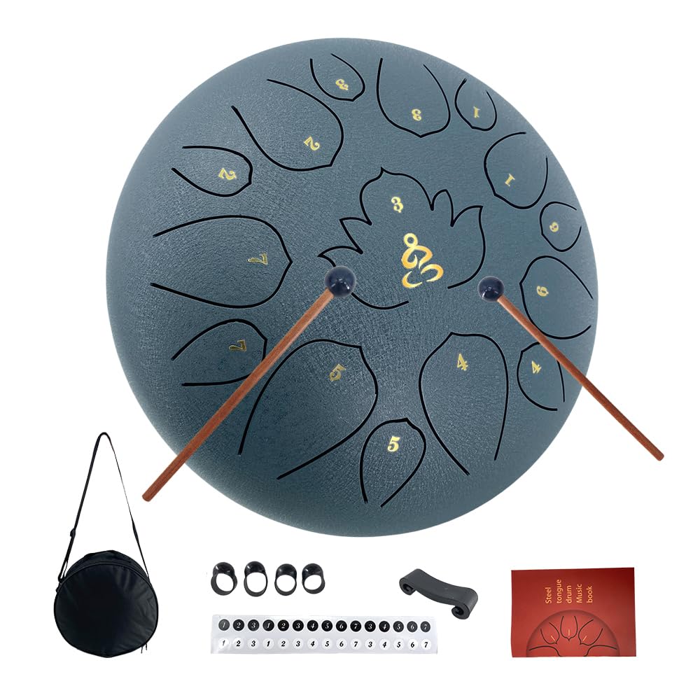ModouString Rain Drum for Outside,Steel Tongue Drum 12 Inches 15 Notes with Mallets & Storage Bag,Meditation Rain Chime for Adults,Friends