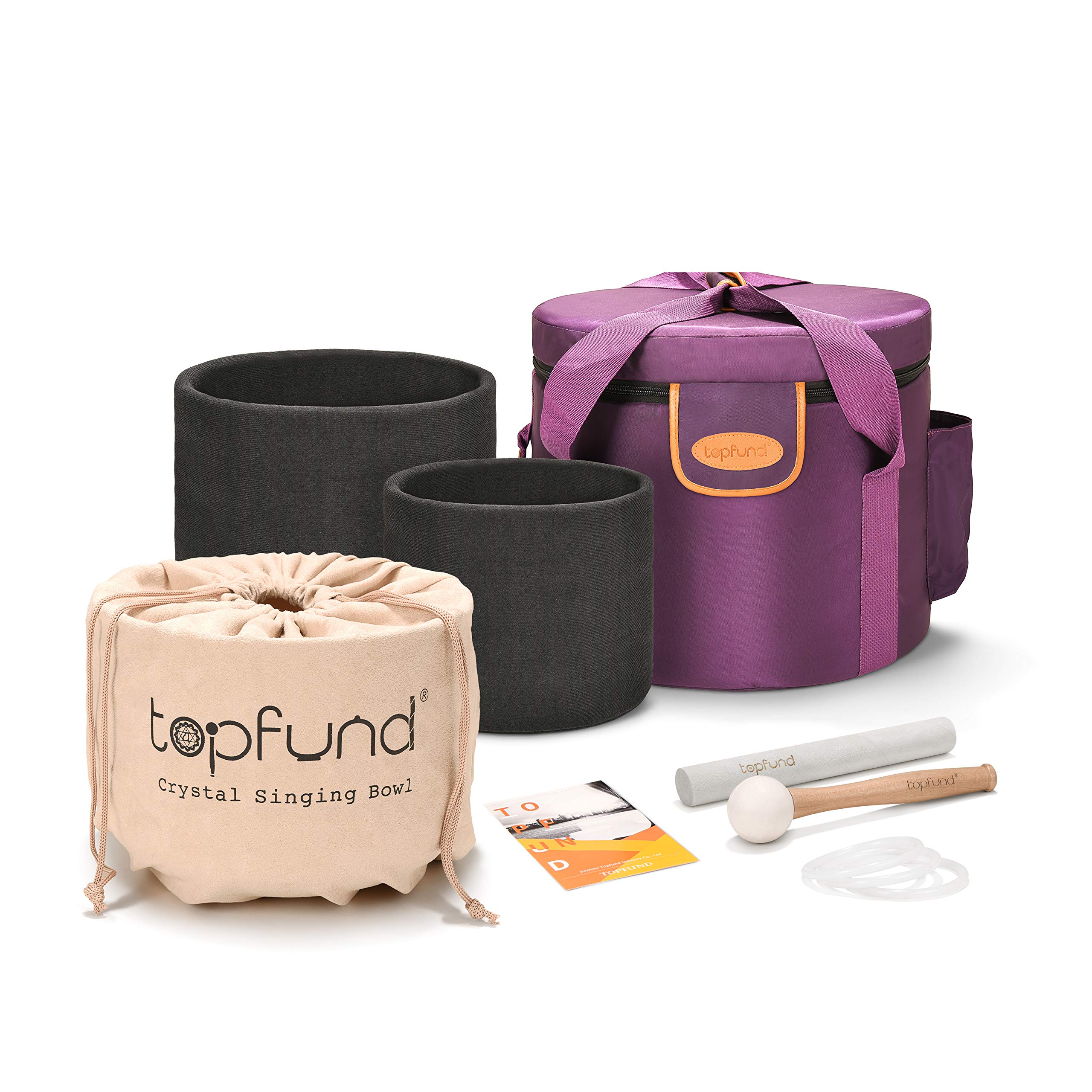 TOPFUND 6-8 Inch Chakra Set of 3 Color Crystal Singing Bowls (8″F+7″C+6″A)