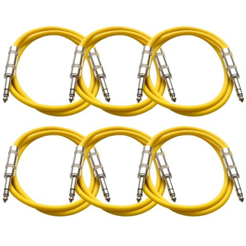 Seismic Audio – SATRX-2-6 Pack of Yellow 2′ 1/4″ TRS to 1/4″ TRS Patch Cables