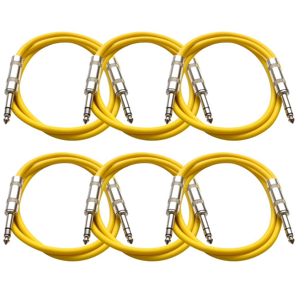 Seismic Audio – SATRX-2-6 Pack of Yellow 2′ 1/4″ TRS to 1/4″ TRS Patch Cables