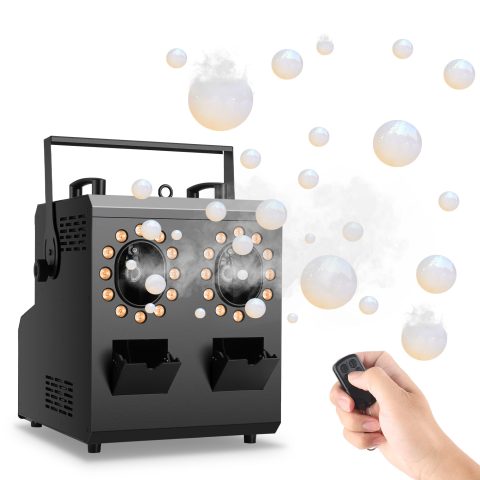 Sklydron 1500W Fog Bubble Machine with 24 RGBW LEDs, DMX512 & Wireless Remote, Dual 5L Tank, Timer — Professional Smoke Filled Bubble Blower for Wedding Halloween DJ Stage Party Indoor Outdoor