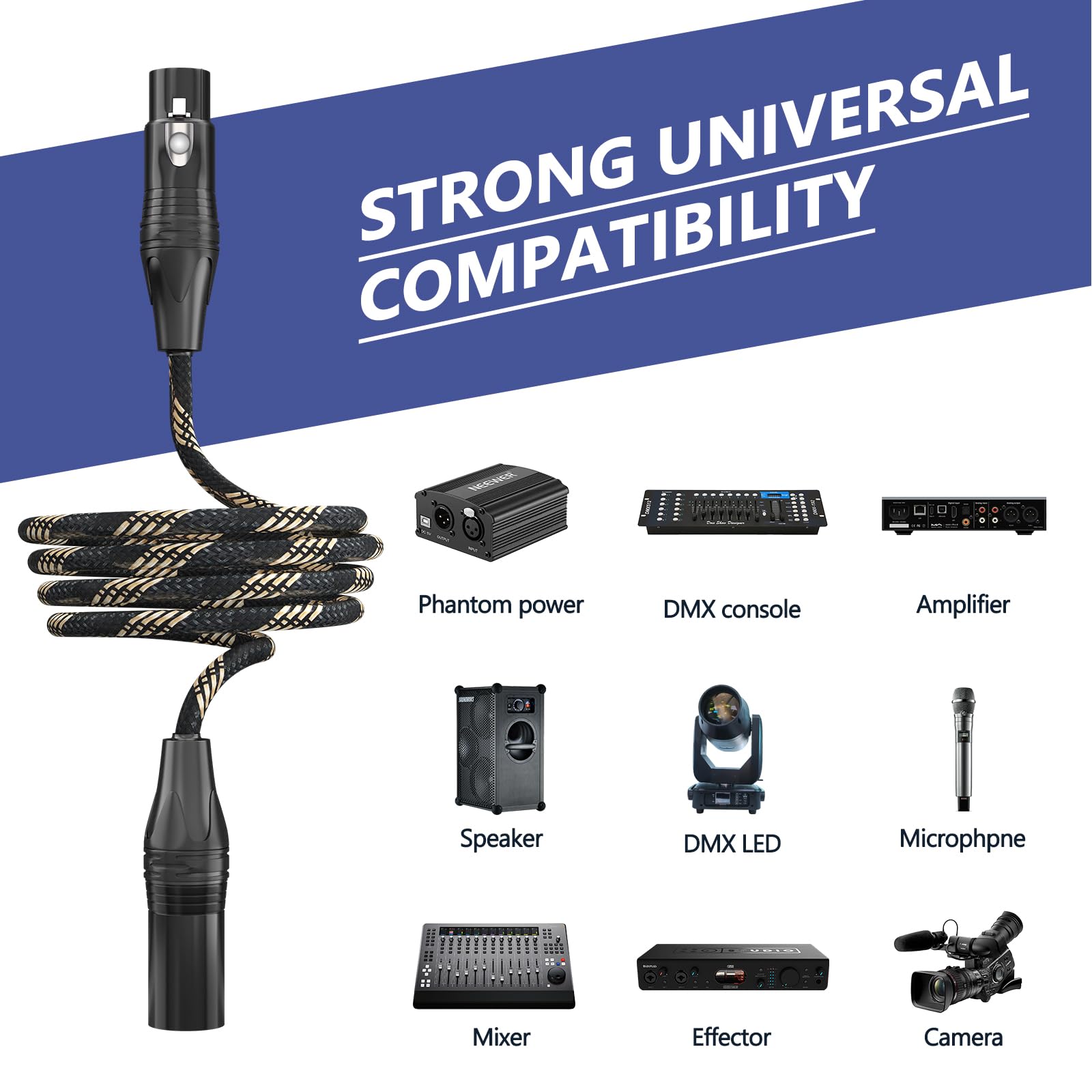 BGBGKK Braided XLR Cables 15ft 6 Pack, XLR Microphone Cable, 3-pin Professional Male to Female Balanced Mic Cable, X LR Speaker Cable for Microphone Mixer Multicolor