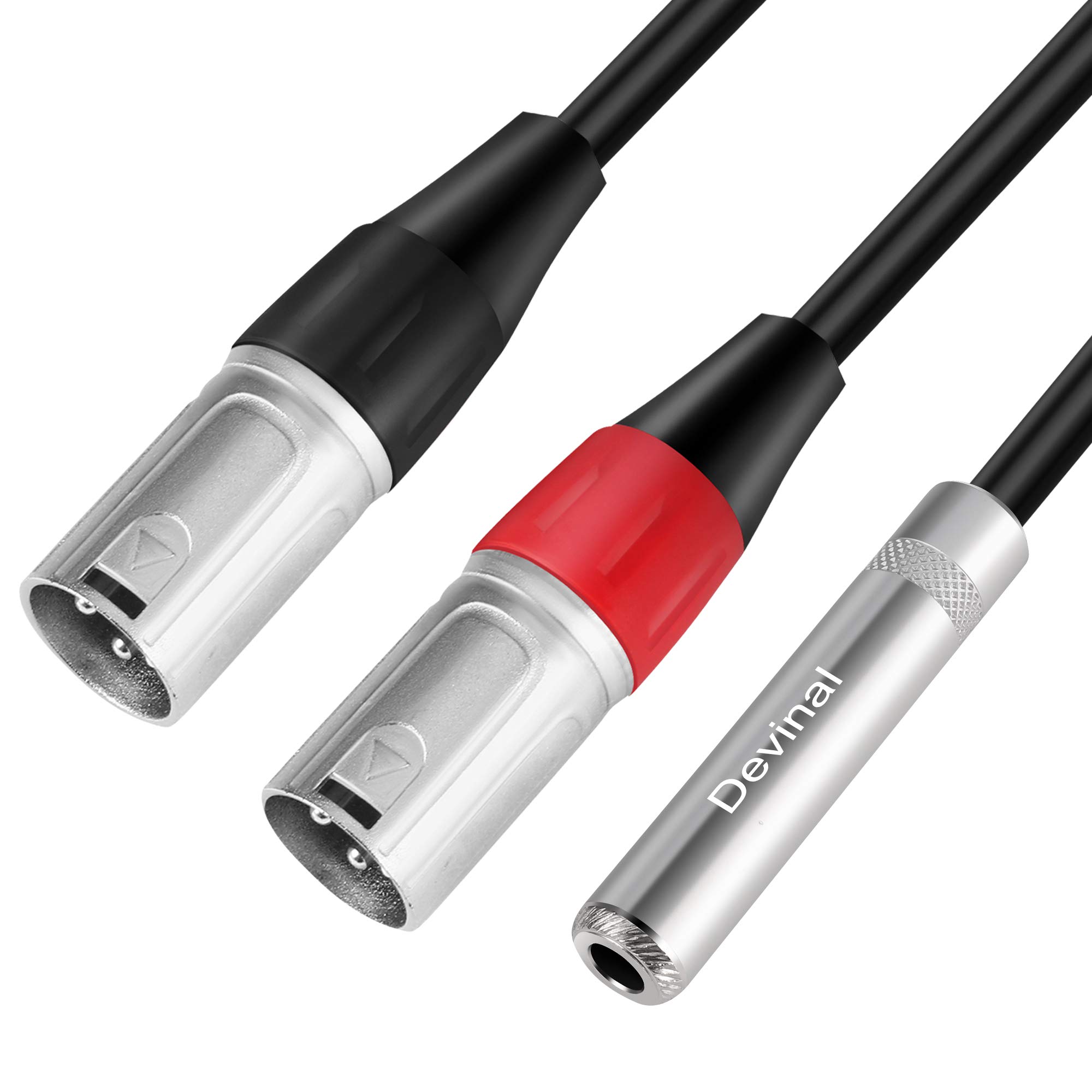 Devinal 1/4 inch Female to Dual XLR Breakout Cable, 6.35mm TRS to 2 XLR Male Audio Converter, 1FT Y Splitter Cord Wire