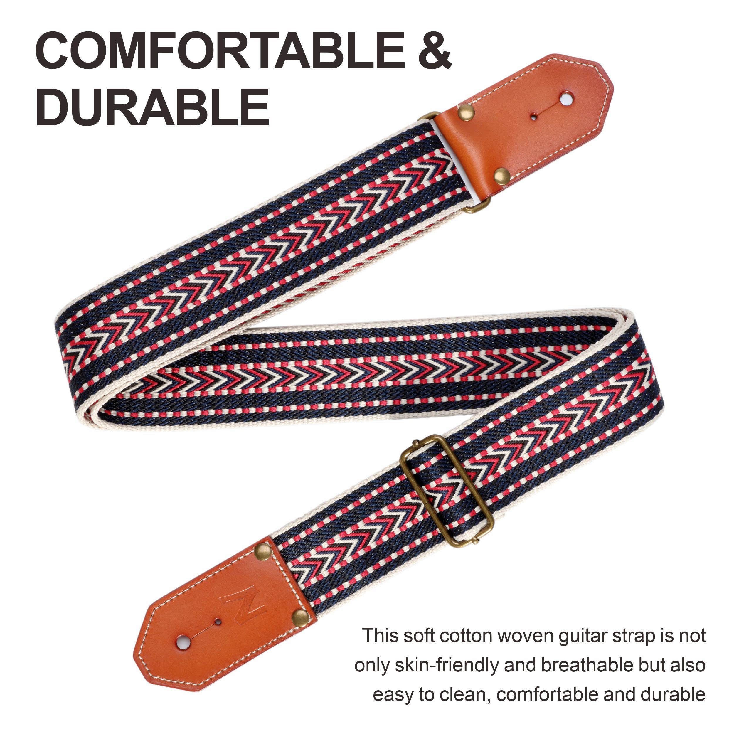 Nefelibata Guitar Strap, Denim Guitar Straps with Thicked First Layer Vegetable Tanned Cowhide Leather Ends for Acoustic, Bass, Electric, Gift for Guitarists and Musicians